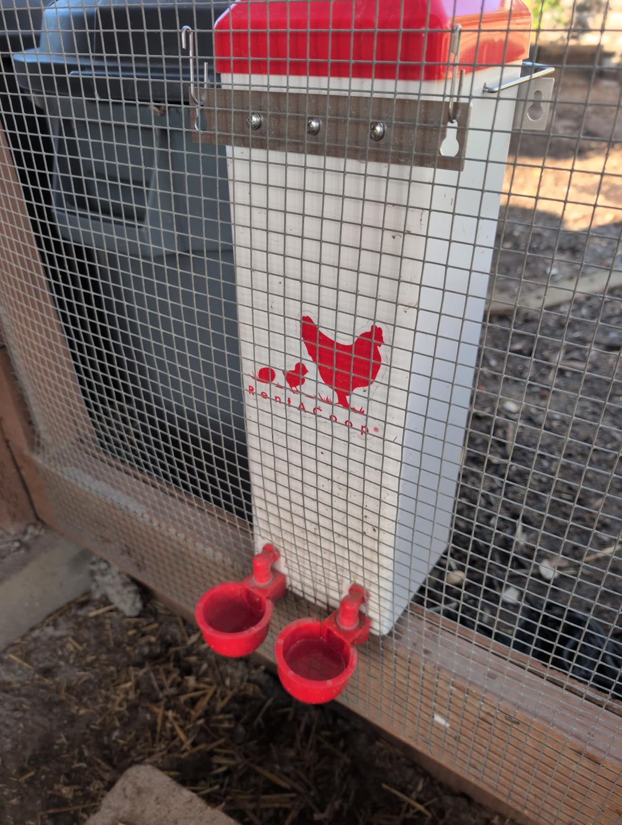 RentACoop 2 Gallon High Rise Chicken Waterer with Auto-Fill Cups, Horizontal Nipples, Anti-Roost Cone and Mounting Kit - Suitable for Chickens, Quail, Ducks, Geese, Turkey and More customer photo 2