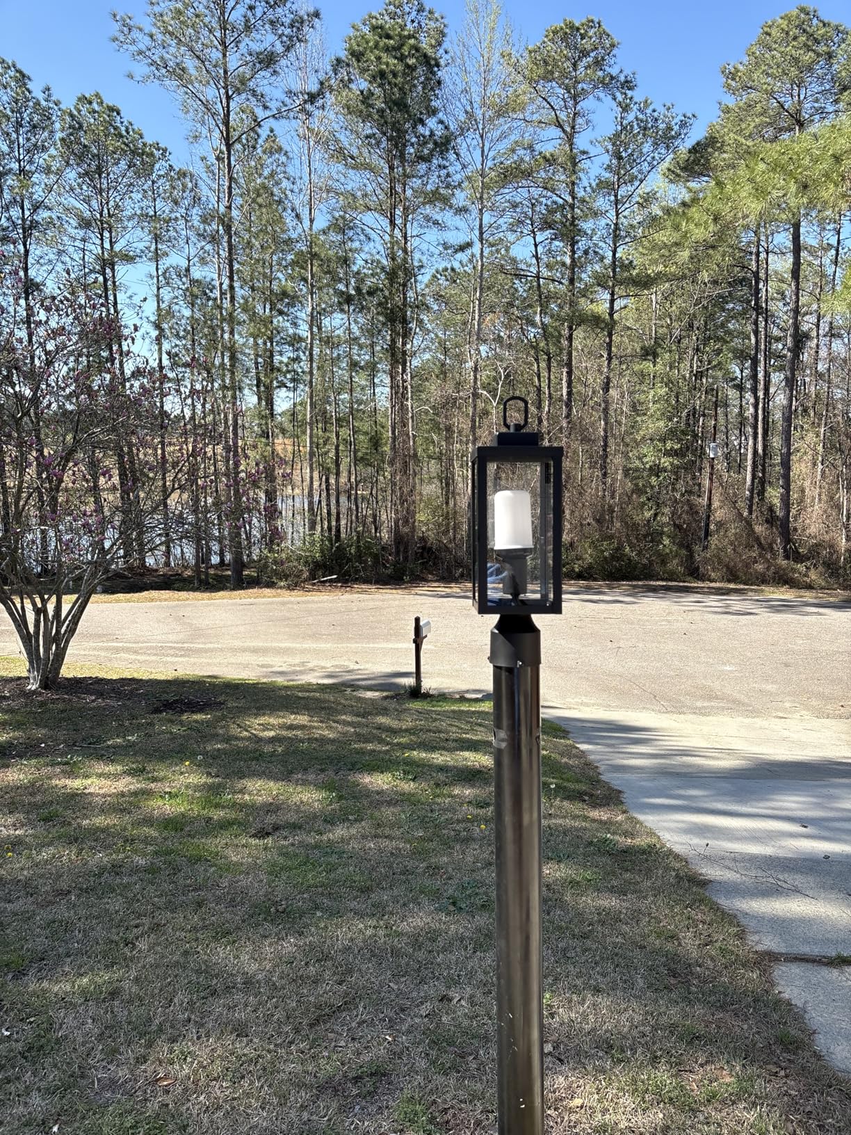 GRUENLICH Outdoor Post Light, Rustproof Pole Lamp, Tempered Glass, Black | Exterior Lamp Post Light Fixture for Garden, Yard, Pathway, Anti-rust Galvanized Metal, Waterproof, E26 Base, Max 60W, 1 Pack customer photo 1