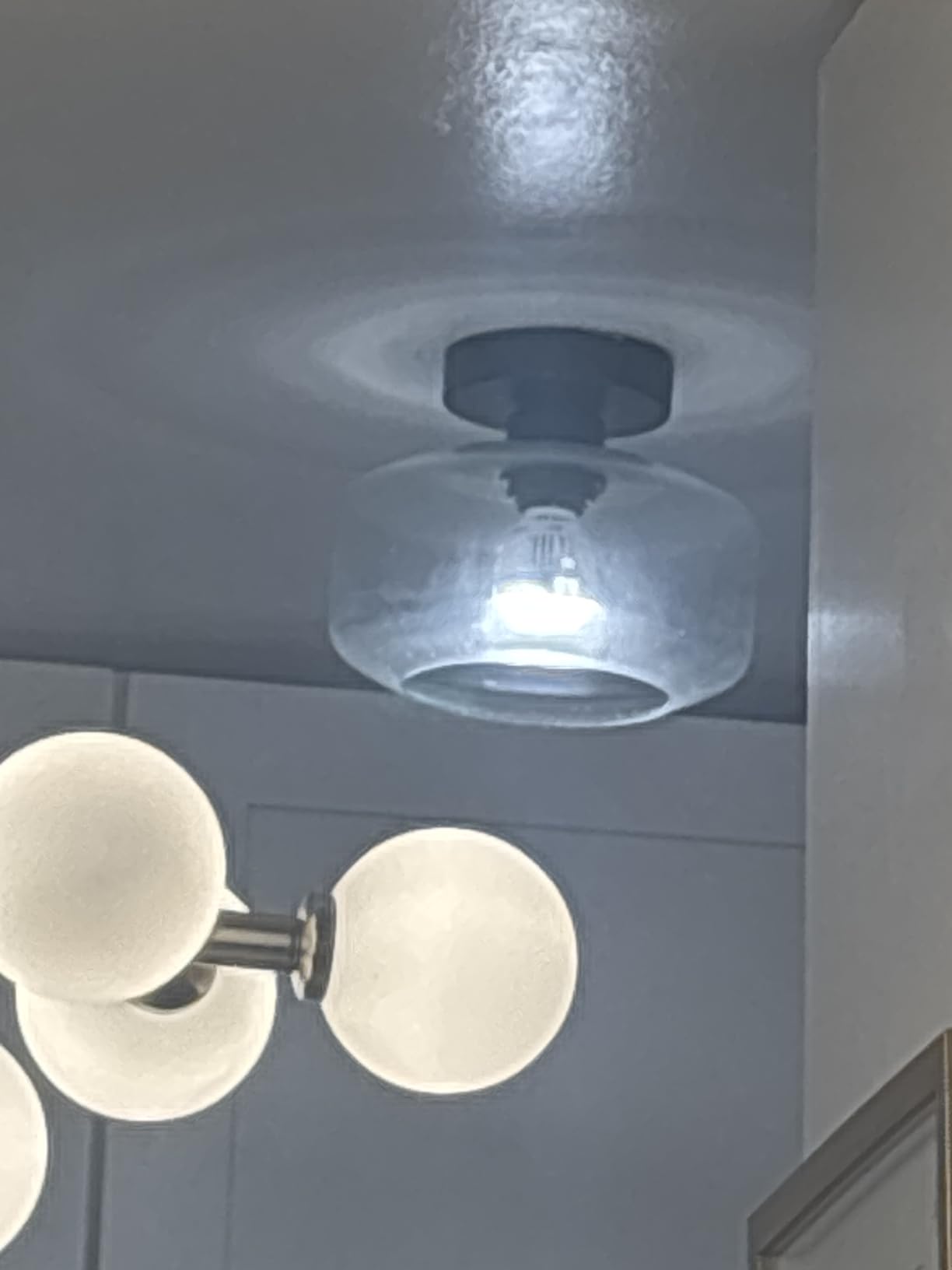 MAXvolador Industrial Semi Flush Mount Ceiling Light, Clear Glass Pendant Lamp Shade, Farmhouse Lighting for Hallway, Vintage Hanging Light Fixtures customer photo 1