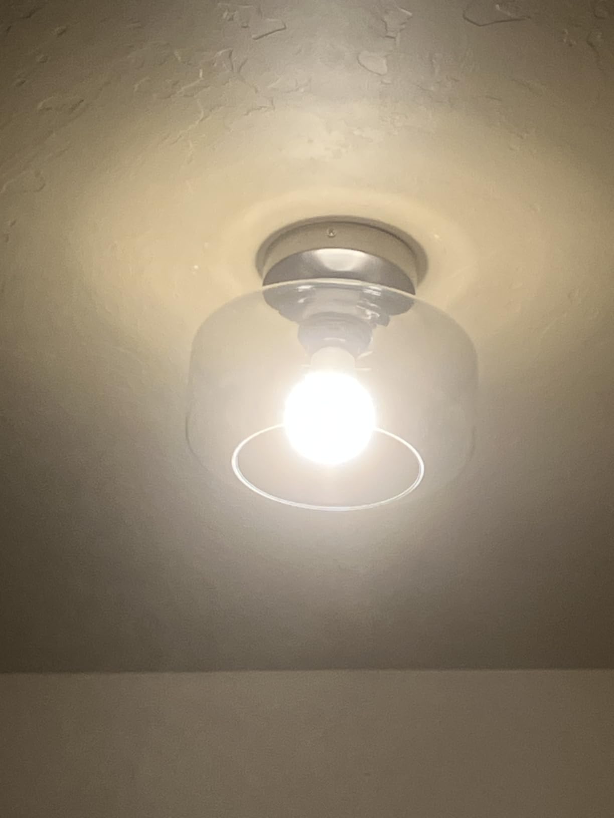 Industrial Semi Flush Mount Ceiling Light, 800 Lumen LED Bulb Included, Seeded Glass Shade Farmhouse Light Fixture for Hallway Corridor Kitchen Bathroom Bedroom Passway customer photo 2