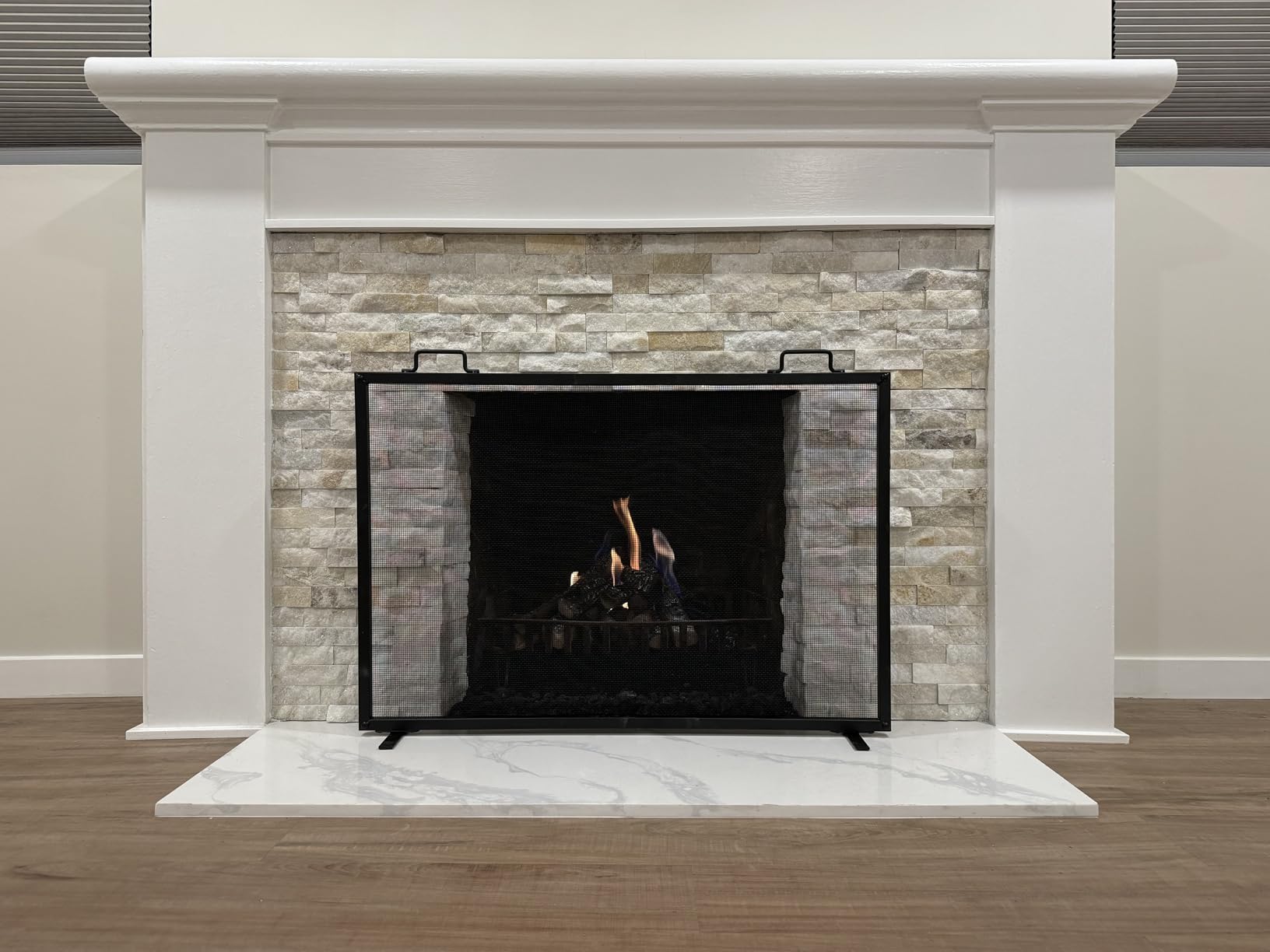 Best Choice Products 38x27in Single Panel Fireplace Screen Handcrafted Steel Mesh Spark Guard for Living Room, Bedroom Décor w/Handles - Antique Gold customer photo 2
