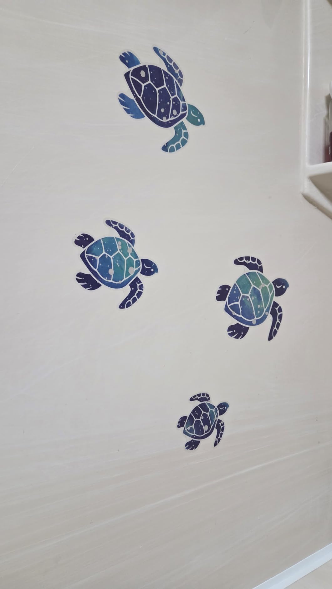 12 Pcs Sea Turtle Wall Decals Ocean Turtle Vinyl Stickers Underwater Bathroom Decals Waterproof Wall Sticker Decoration for Home Office Nursery Room Toilet (Blue) customer photo 1