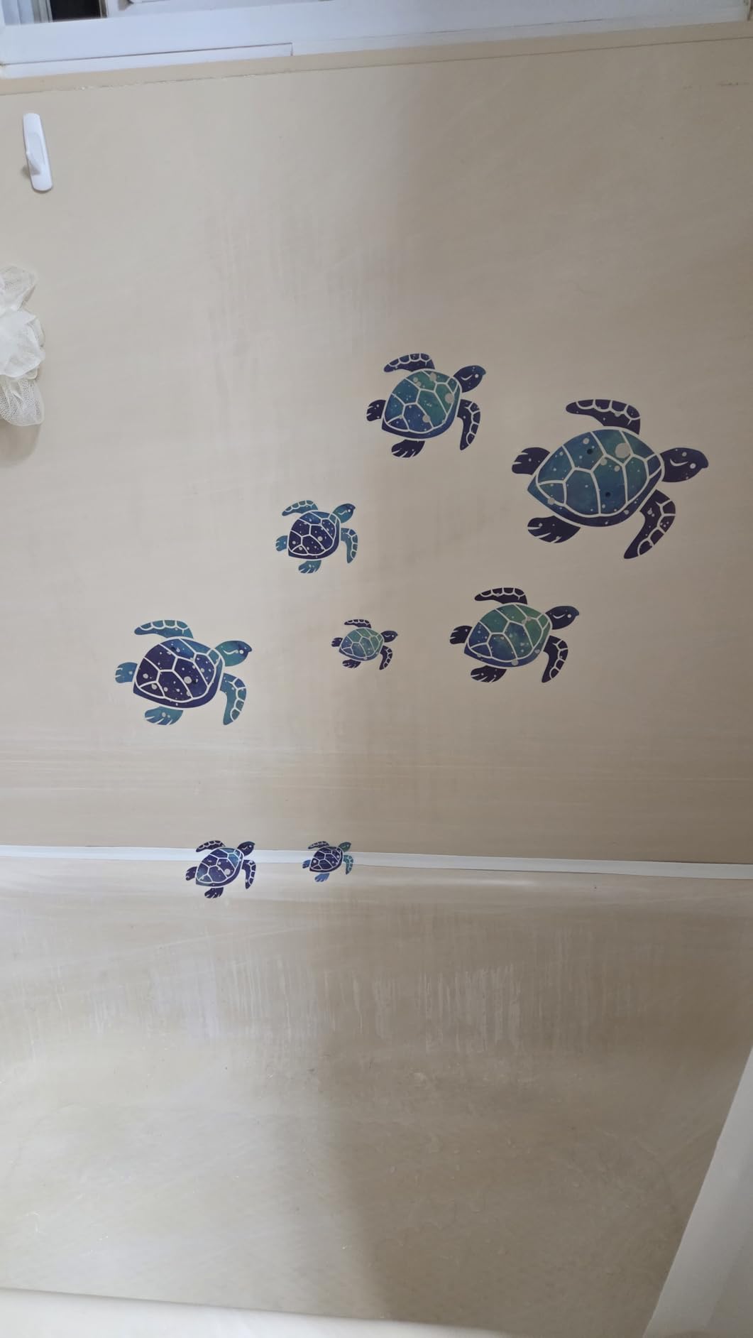 12 Pcs Sea Turtle Wall Decals Ocean Turtle Vinyl Stickers Underwater Bathroom Decals Waterproof Wall Sticker Decoration for Home Office Nursery Room Toilet (Blue) customer photo 2