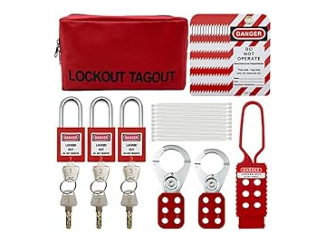 Lockout Tagout Kit Electrical Loto - Clamp-On Circuit Breaker Lockout, Group Lockout Hasps, Lockout Tag, Universal Multi- Pole Breaker with Pocket Bag (Bigger Red Kit) customer photo 1