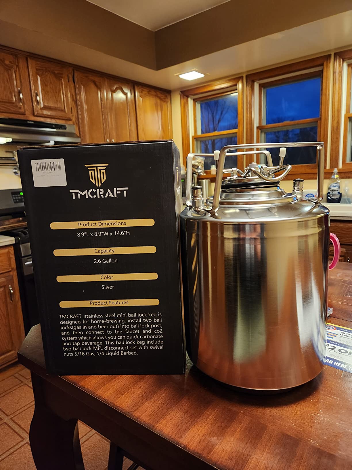 TMCRAFT 2.6Gal Stainless Steel Mini Ball Lock Keg with Quick Disconnect Set | Food-Grade Stainless Steel, Portable Design with Dual Handles, Easily Stackable, Features Ball Lock System and Relief Valve customer photo 1