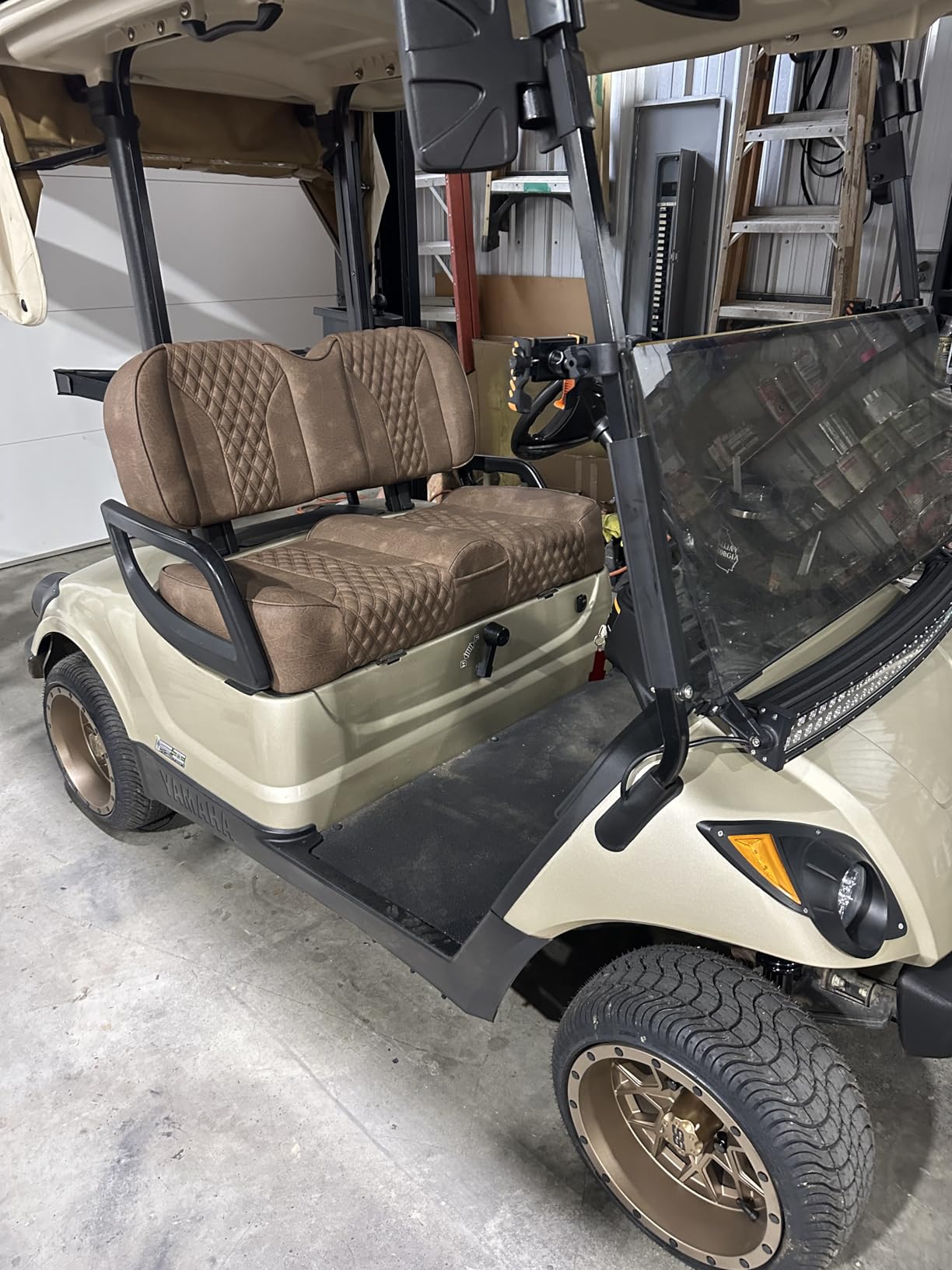 MODZ FS2 Custom Golf Cart Front Seat for Yamaha Drive2 - [2017-Up] - Brown Base - Double Diamond Pattern customer photo 2