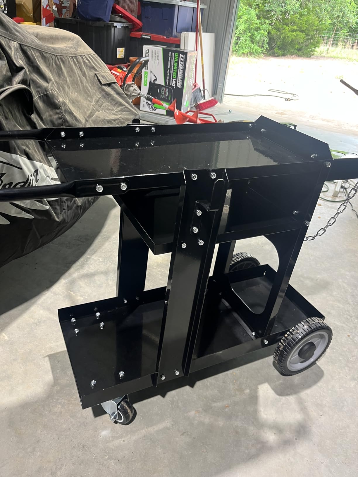 Foxngear Heavy Duty Welding Cart for TIG MIG Welder Plasma Cutter, Large 3-Tier Welder Cart with Gas Bottle Storage, Swivel Caster Wheels, Steel, Black customer photo 2