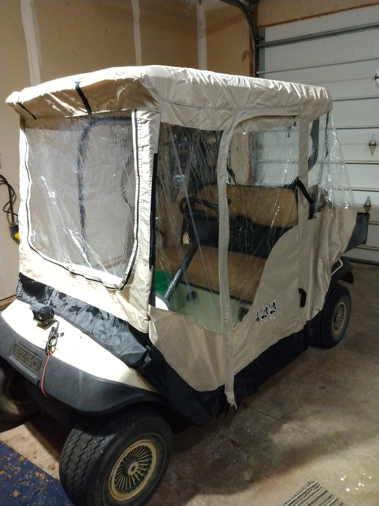 10L0L Golf Cart Enclosure Fit for 2 Passengers EZGO TXT RXV, 600D Waterproof Snowproof Golf Buggy Keep Warm Cover, 2 Door Zippers 4-Side Clear Window and 4 Windproof Hooks Golf Cart Rain Cover, Black customer photo 1
