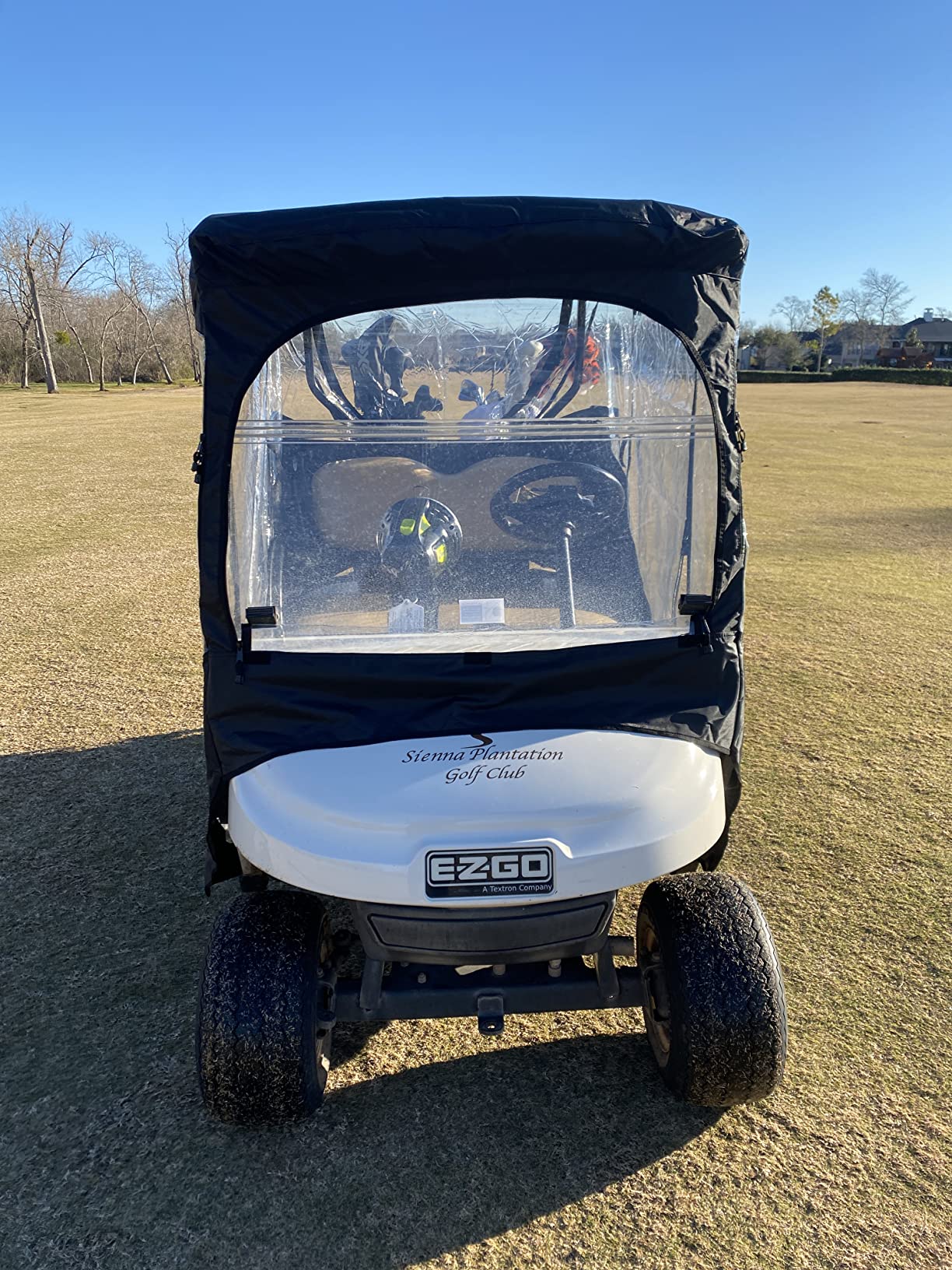 10L0L Golf Cart Enclosure Fit for 2 Passengers EZGO TXT RXV, 600D Waterproof Snowproof Golf Buggy Keep Warm Cover, 2 Door Zippers 4-Side Clear Window and 4 Windproof Hooks Golf Cart Rain Cover, Black customer photo 2