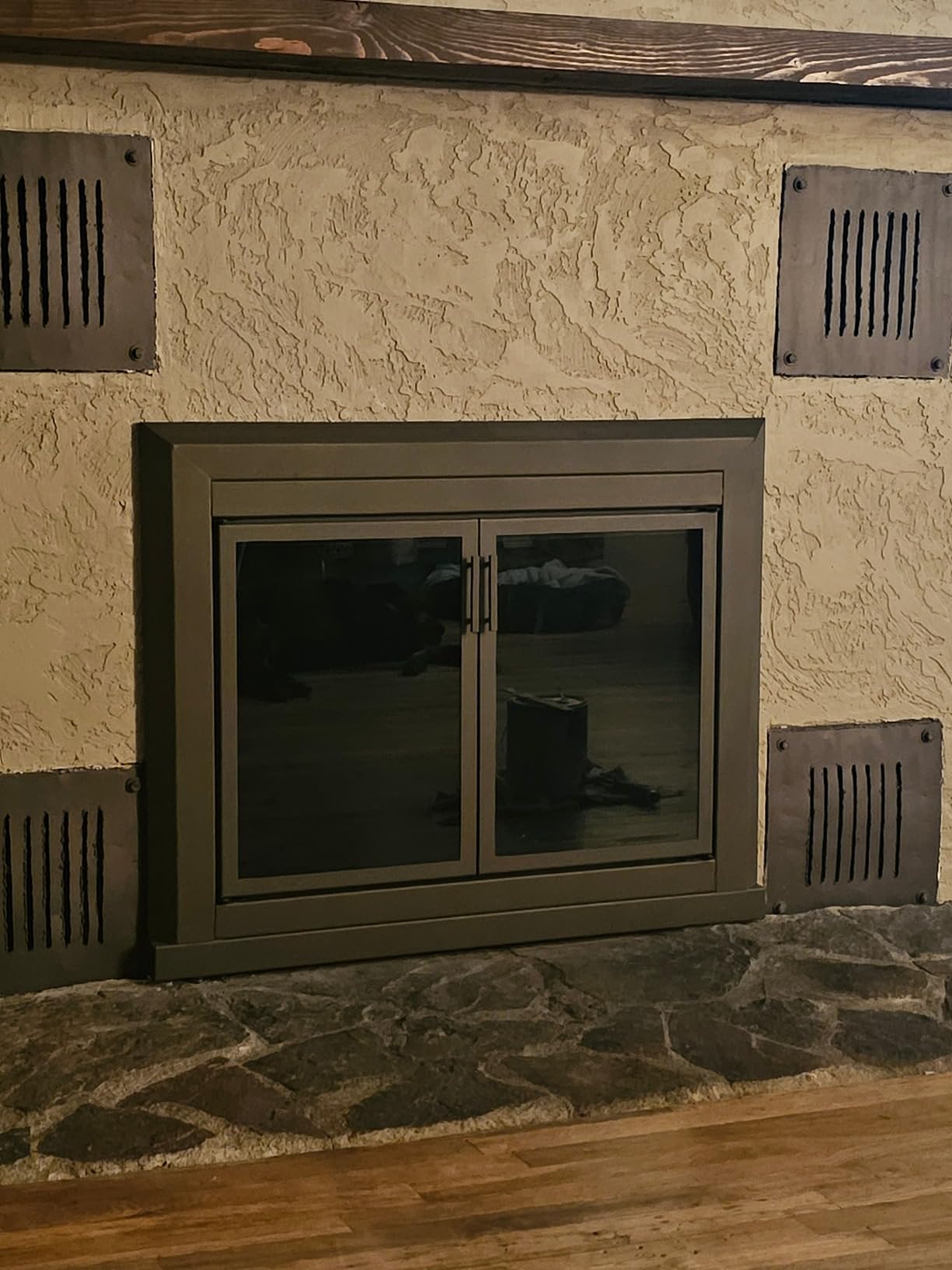 UniFlame Logan, Cabinet-Style Fireplace Doors, Color: Black, Size: Large | Smoke Tempered Glass, Fits Opening 36
