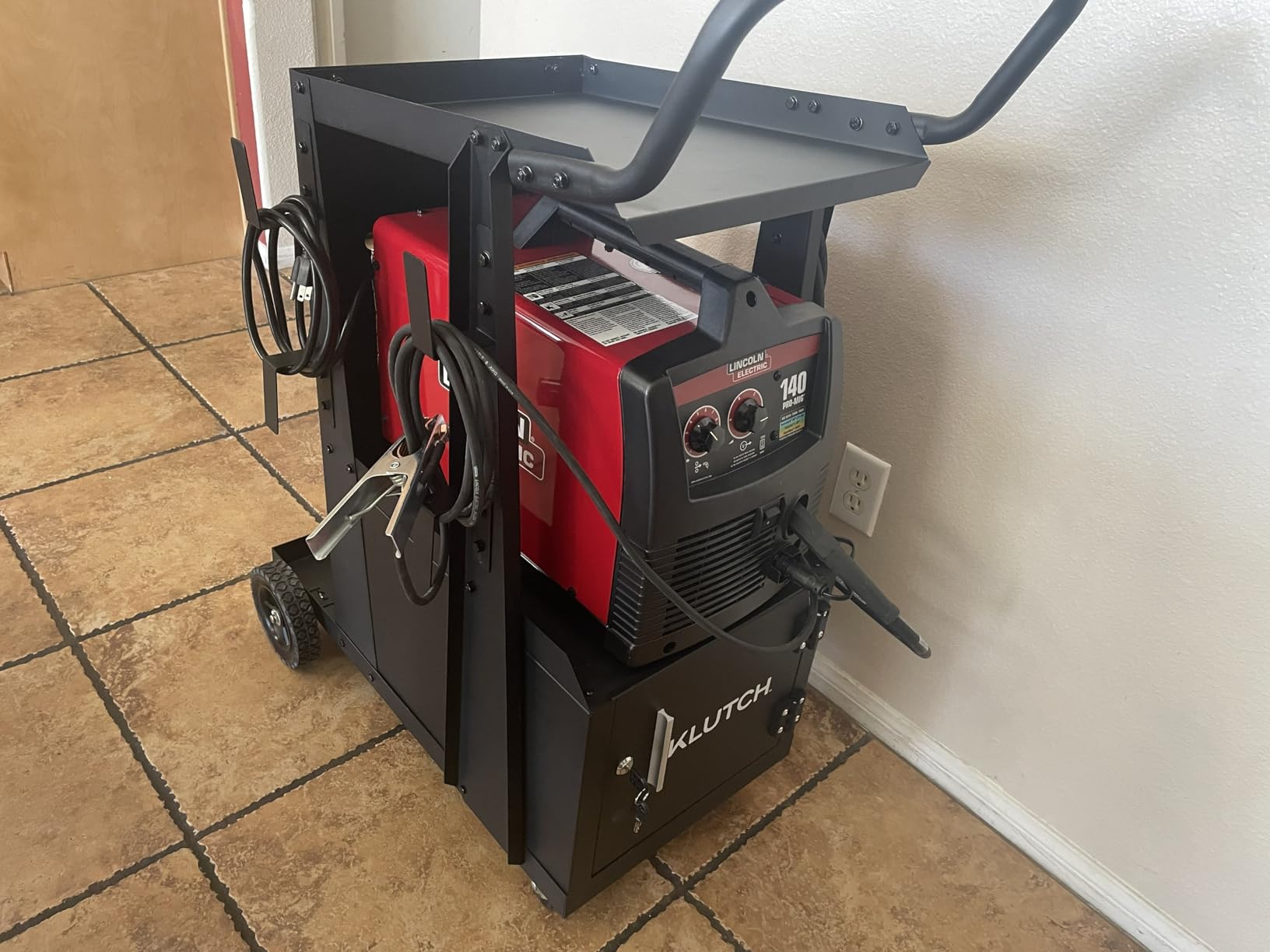 Klutch 2-Tier Welding Cart with Locking Cabinet, 31 in. L x 19 in. W x 38-1/4 in. H, 100 Lb Capacity, Gas Cylinder Rack, Cable Wraps, Swivel Casters customer photo 1