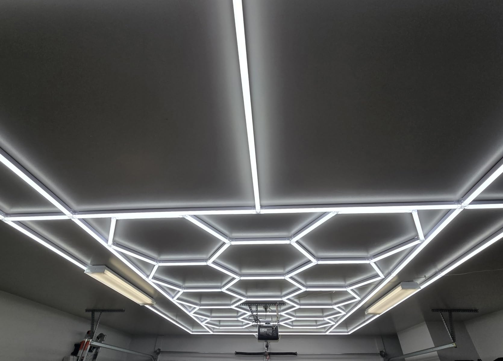 MODERN Hexagon Garage Light: Higher Brightness 720W 86400 Lumens Hexagon Led Garage Light with Rectangle Frame 6500K for Garage, Basement, Warehouse, Auto Beauty Shop, Car Detailing Shop etc. customer photo 1