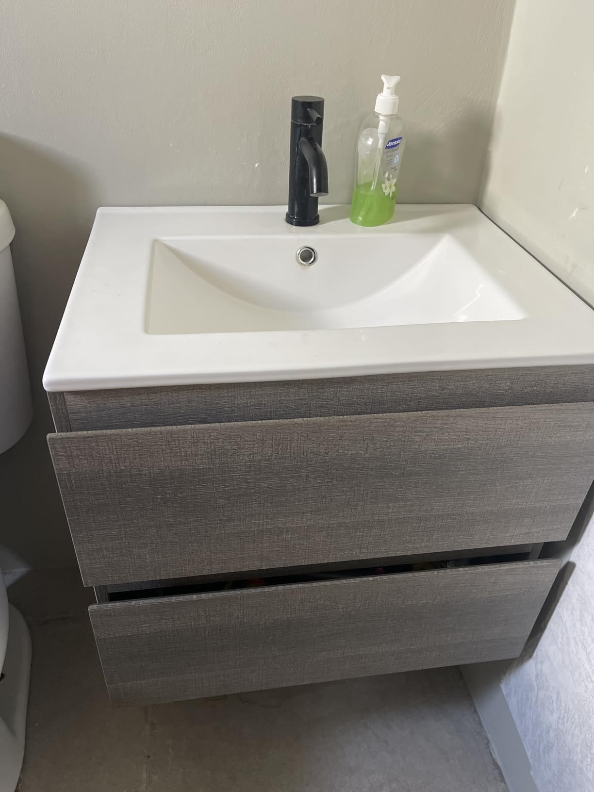 24 Inch Floating Bathroom Vanity with Sink, Gray Wall Mounted Vanity Cabinet with 2 Drawers, Ceramic Sink, Soft Close Slides for Small Bathroom, Powder Room customer photo 2
