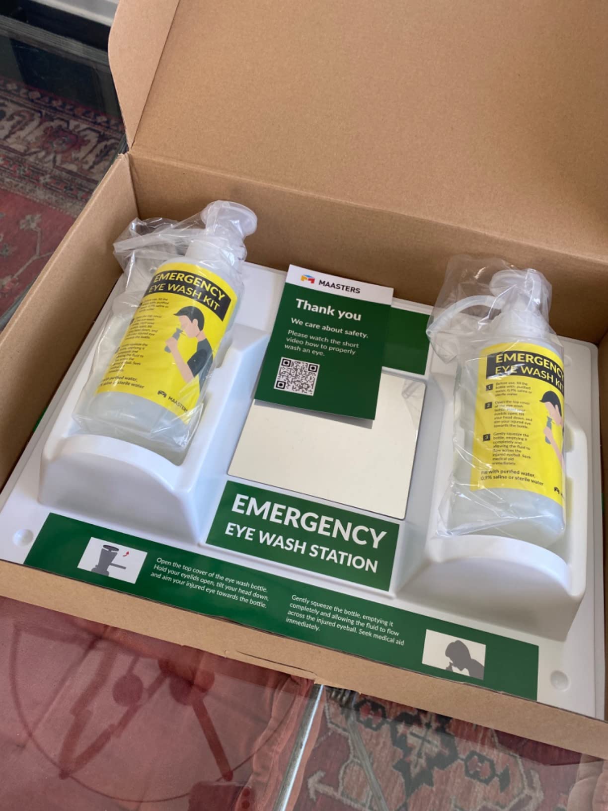 BPA Free Wall-Mounted Eye Wash Station with Sign - Set of 2 | OSHA, 2 empty bottles, mirror, emergency kit customer photo 1