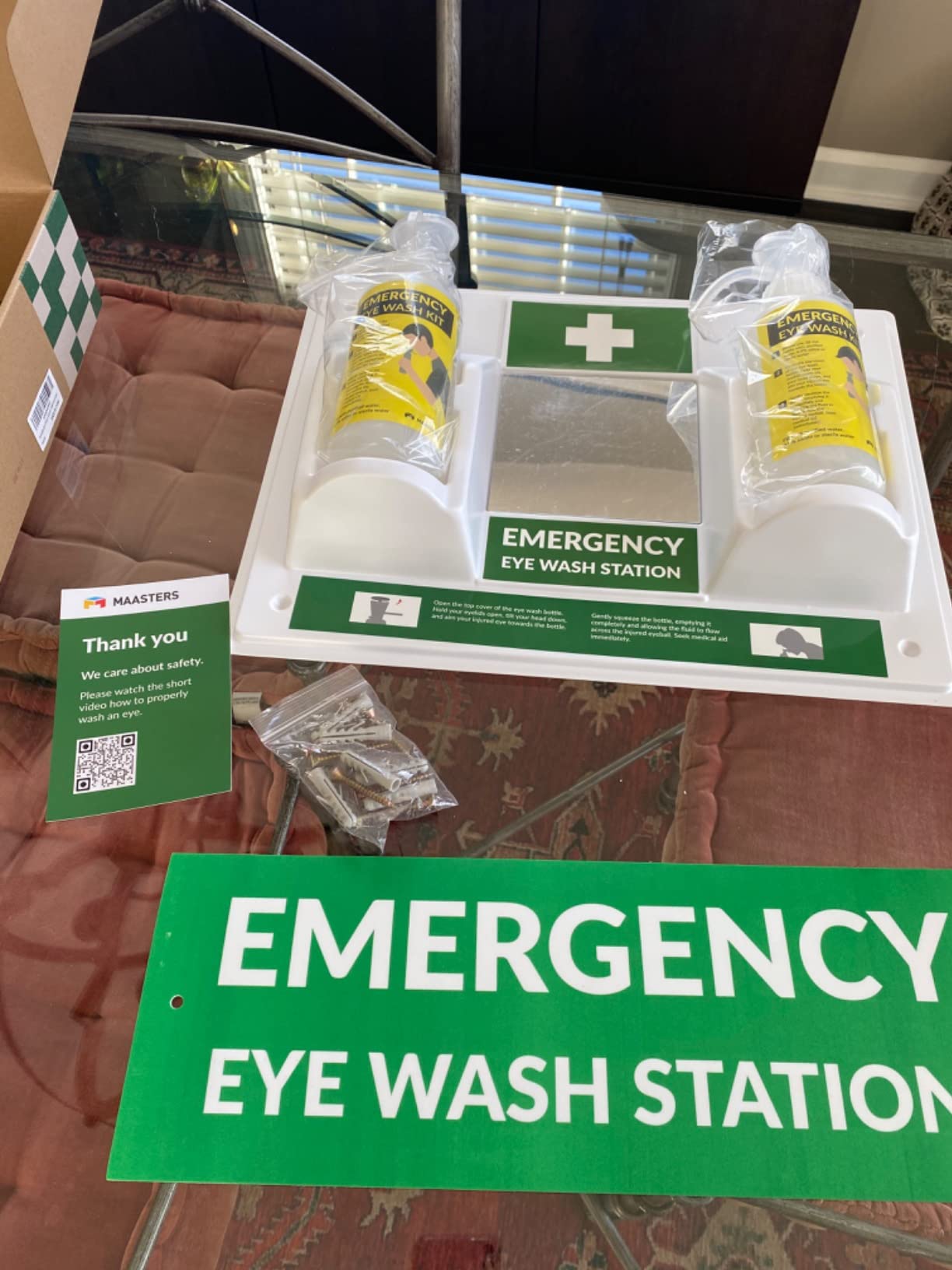 BPA Free Wall-Mounted Eye Wash Station with Sign - Set of 2 | OSHA, 2 empty bottles, mirror, emergency kit customer photo 2