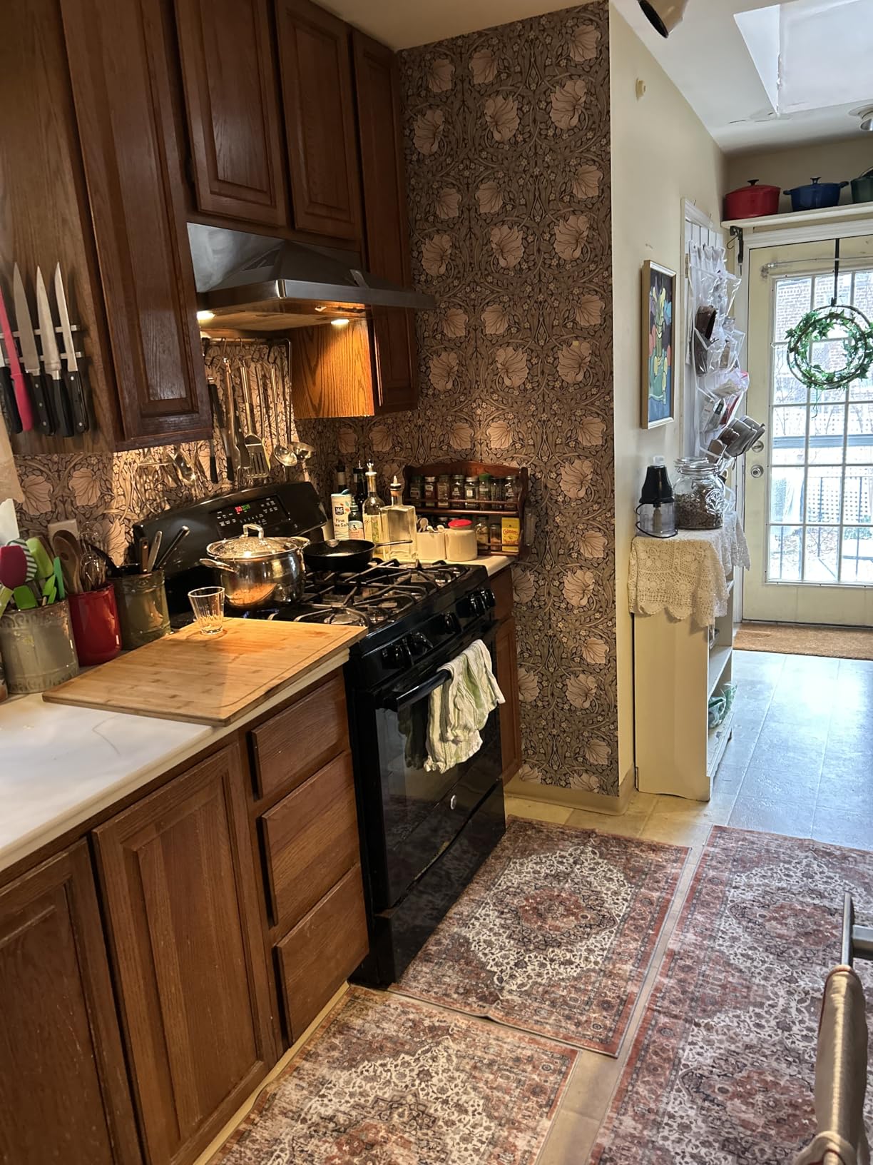 HAOKHOME William Morris Wallpaper Vintage Wall Paper Sage Green Removable | Textured Renter Friendly Stick On Wall Paper Yellow Retro Floral Mural Bathroom Bedroom Nursery Contact Paper 17.3in x 9.8ft customer photo 2