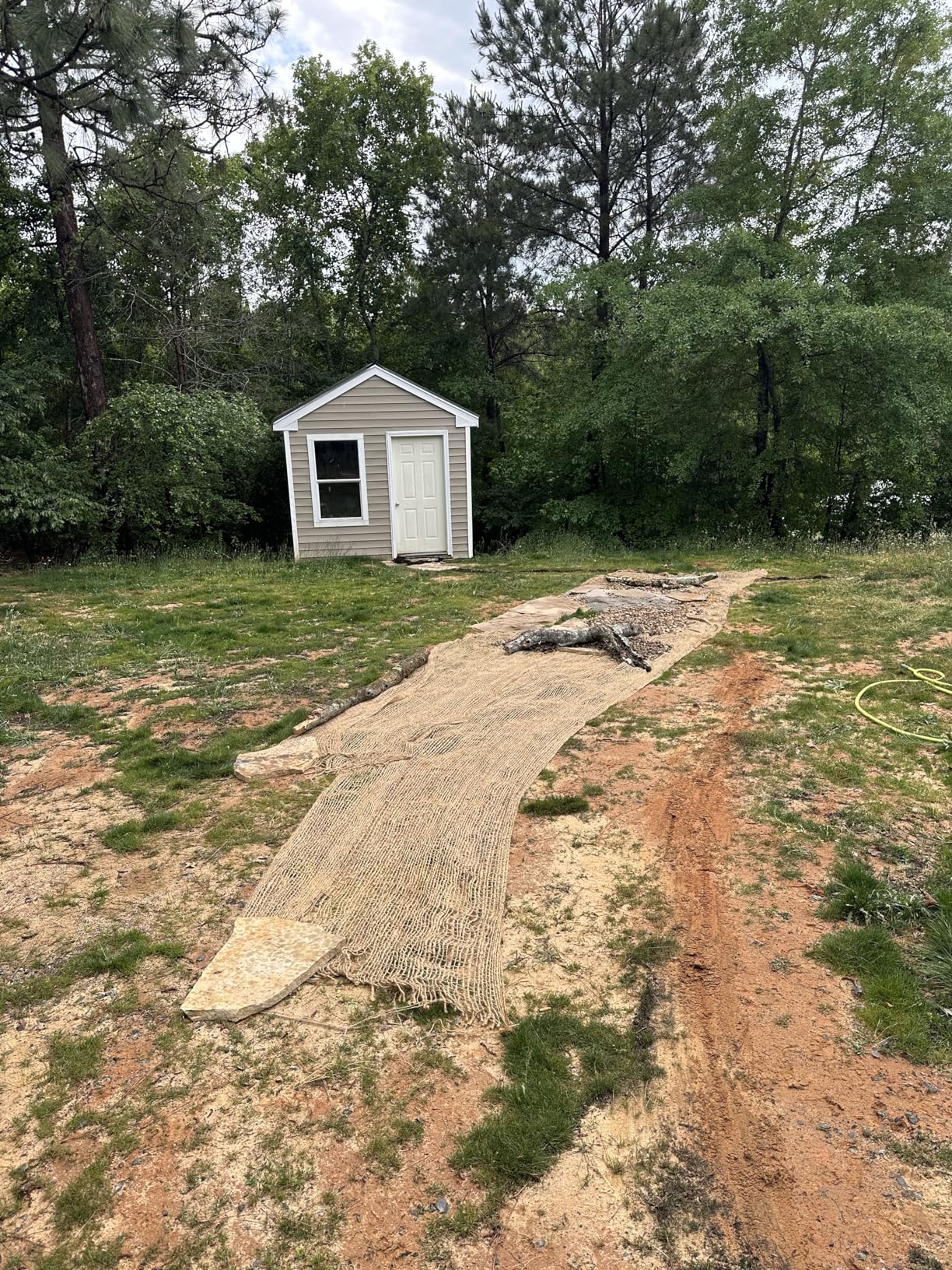 Tranqun Jute Erosion Control W Soil Saver Mesh Blanket Jute Netting with 100 Galvanized 4'' Landscape Staple Burlap Net Cloth for Erosion Control on Hill Slope Riverbank Oceanfront (60 ft L x 4 ft) customer photo 1
