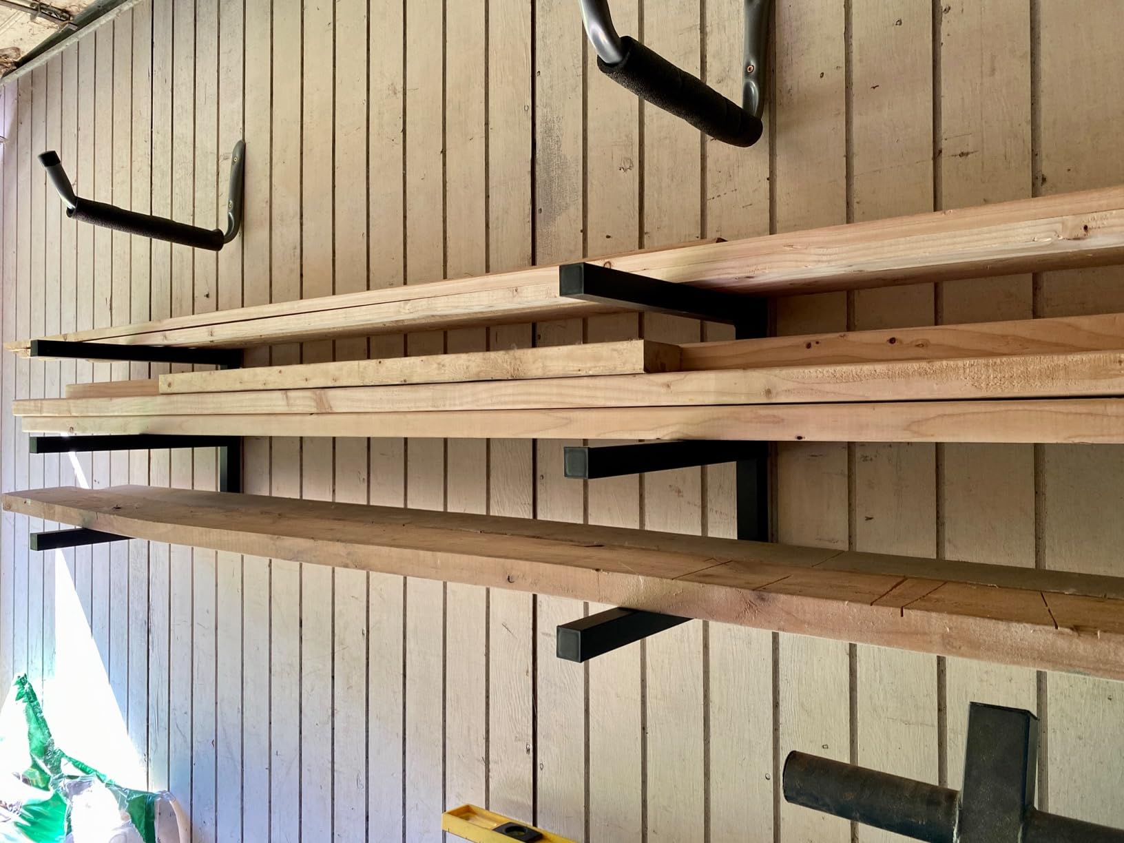 Lumber Storage Metal Rack, 3-Level Wall-Mounted Organizer and Wood Rack, Indoor & Outdoor Storage Solution for Workshop or Garage - 1 Pack customer photo 2