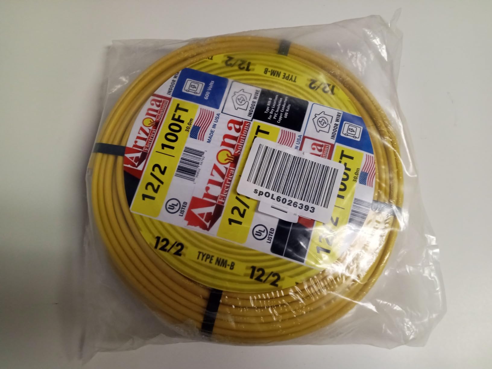 12/2 NM-B Electrical Wire with Ground, 100 ft Coil - 12 AWG Solid Copper, Yellow Non-Metallic Sheathed Cable for Indoor Residential Wiring customer photo 2