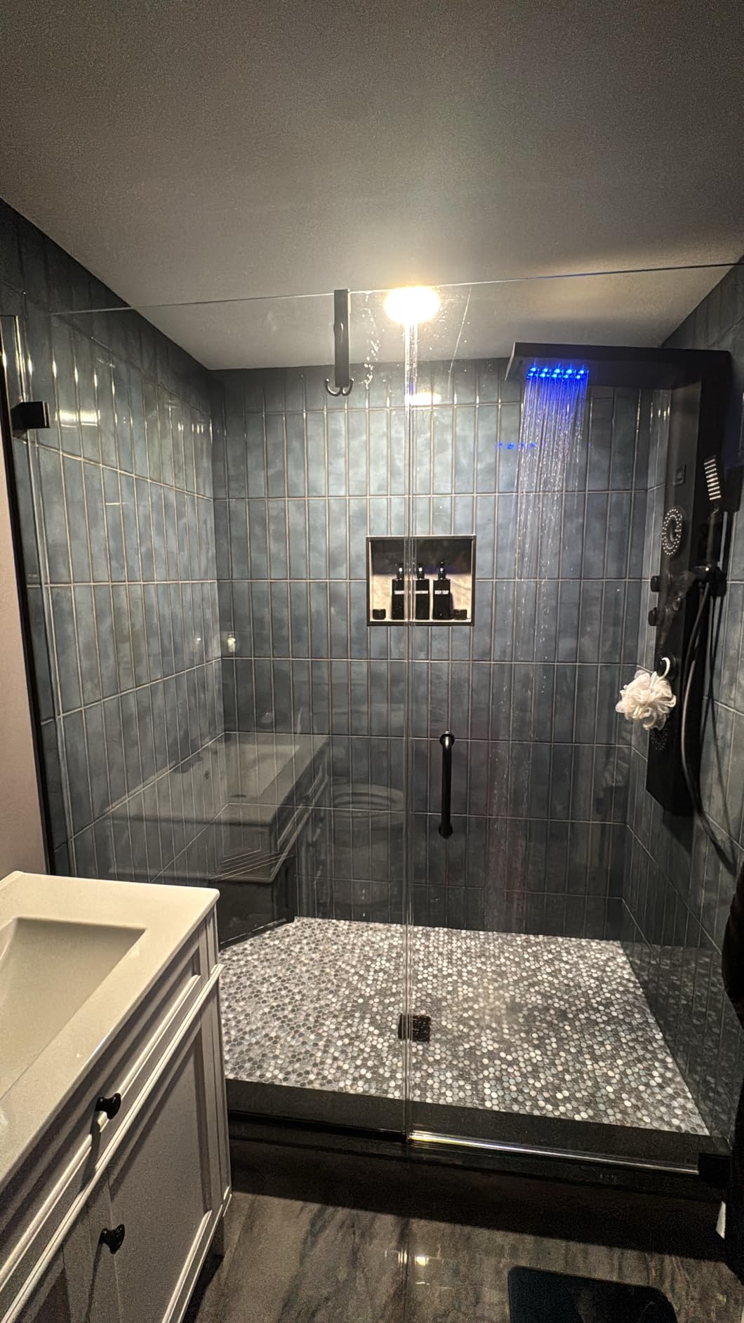 BWE Shower Panel with LED Rainfall Waterfall Shower 6-Function Faucet 4 Mist Jets 2 Body Sprays with Handheld and Waterfall Tub Spout Shower Tower System Matte Black customer photo 1