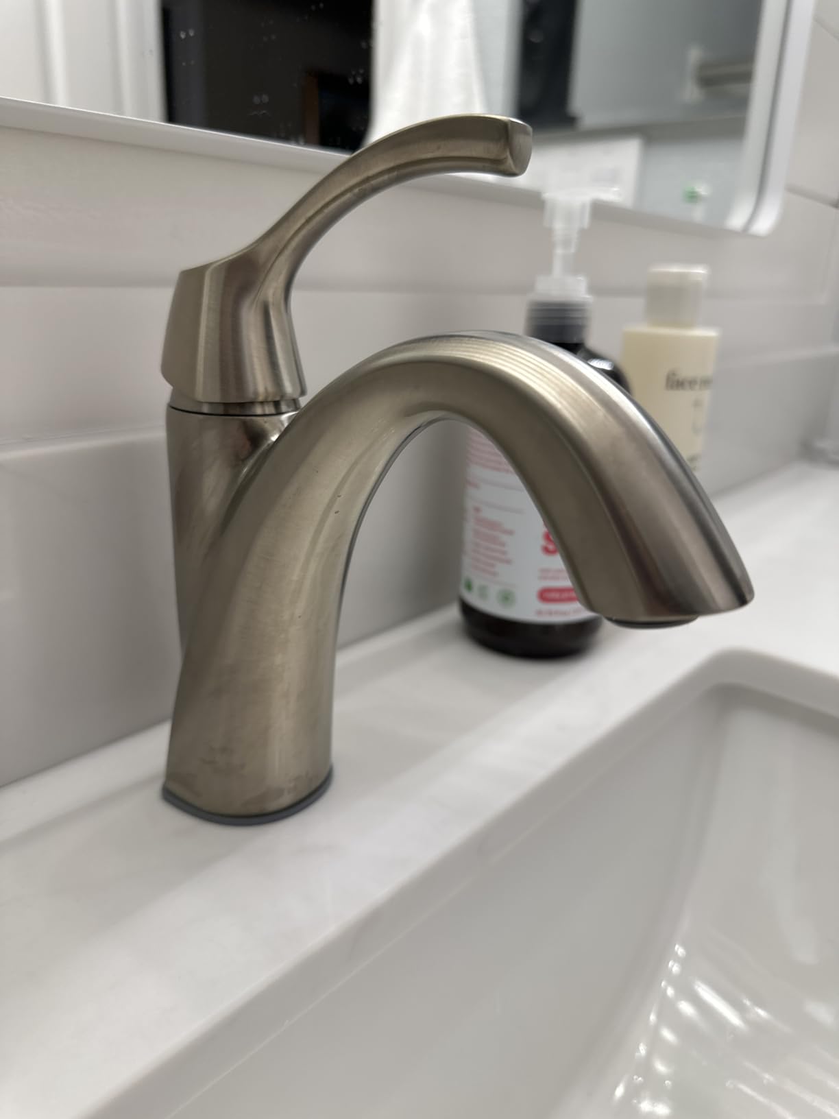 Bathroom Faucet Brushed Nickel with Drain and Water Supply Lines | Single Handle Bathroom Sink Faucet for 1 Hole with 3 Holes Deck Plate, Lavatory Vanity Faucets, TAF206-BN customer photo 2