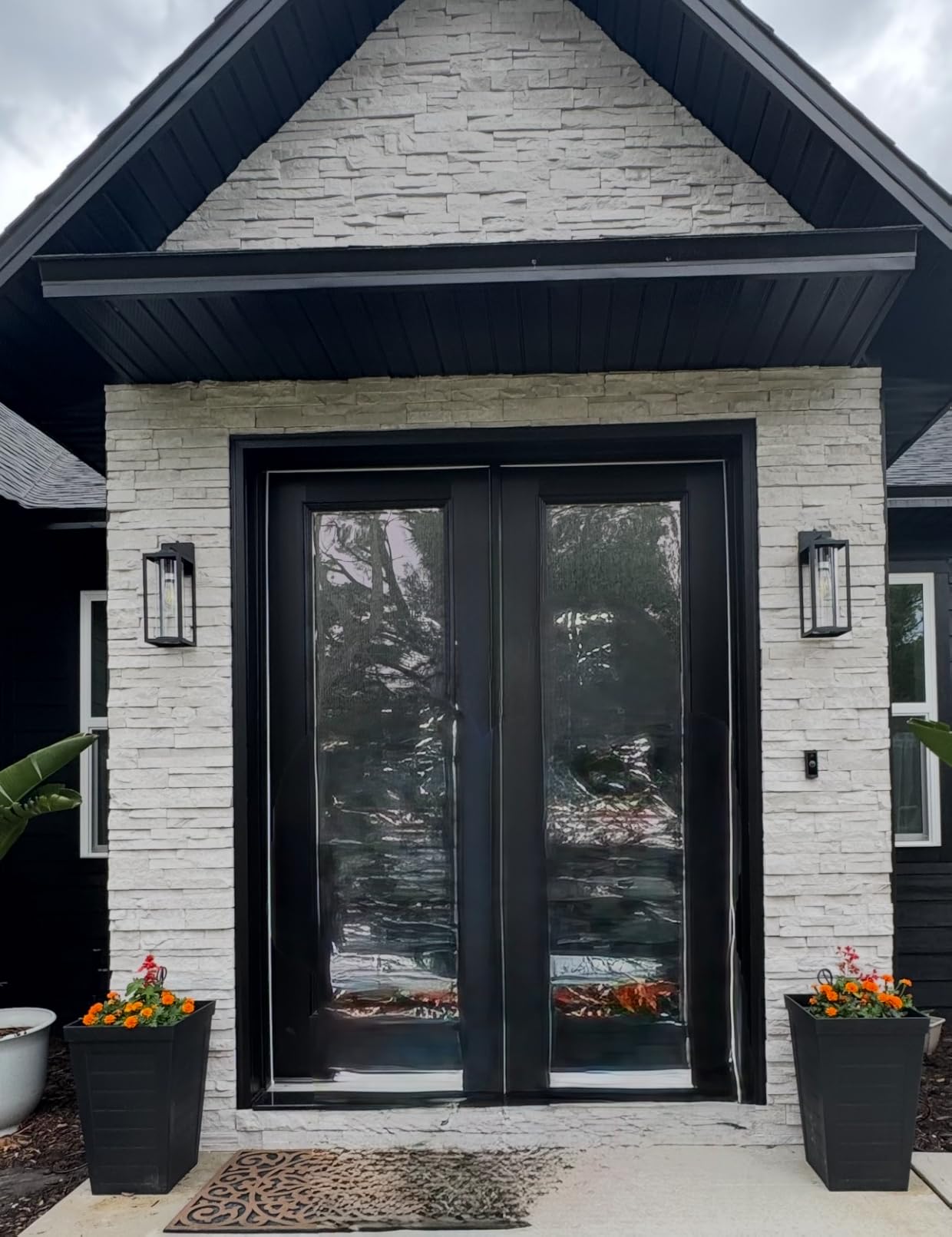 FILIYANO 16inch Large Outdoor Wall Lights - 2 Packs Modern Black Exterior Light Fixture with Clear Glass Shade, Waterproof Porch Lighting for House, Farmhouse Sconces Lantern for Front Door, Garage customer photo 1
