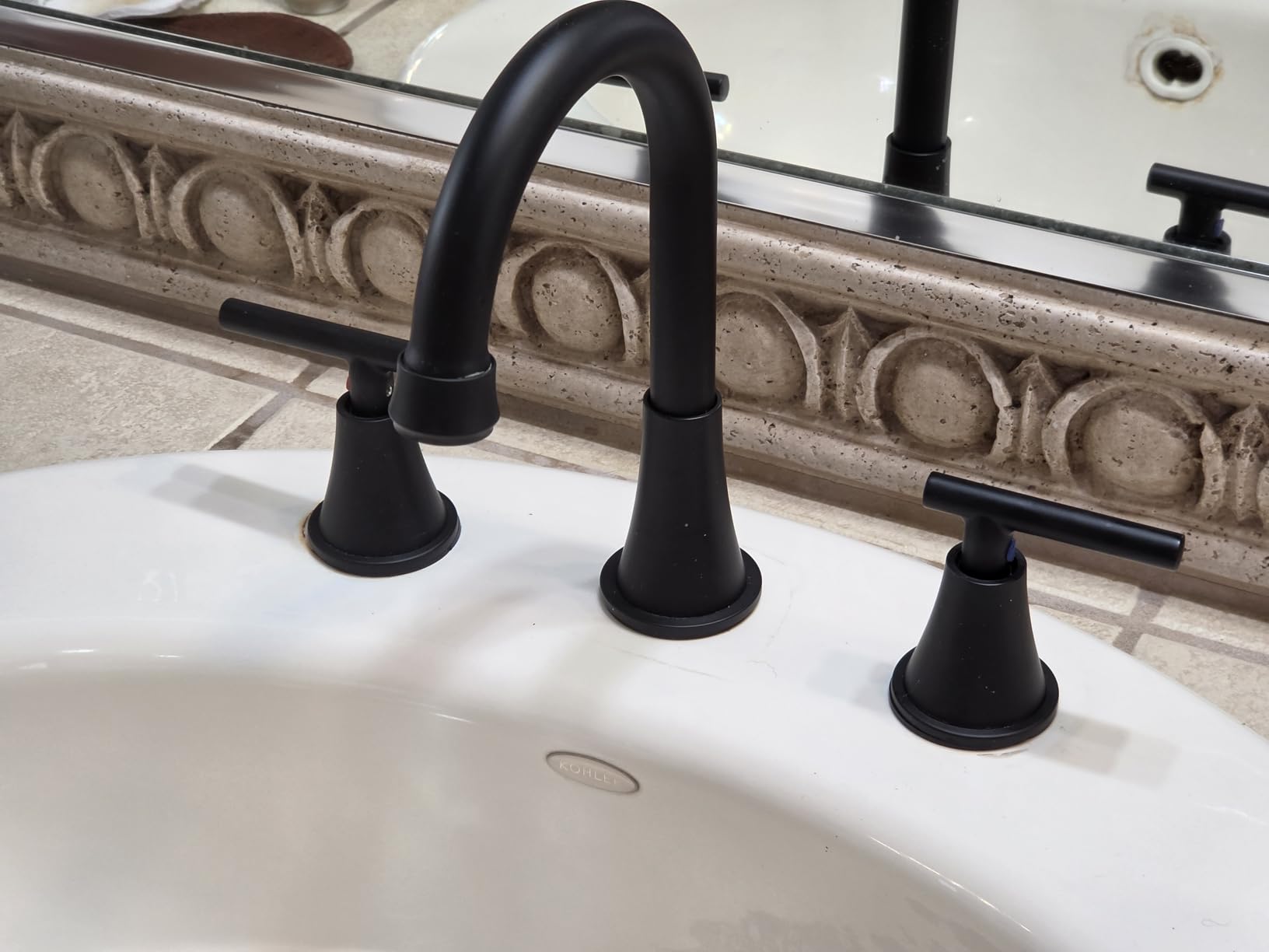 Bathroom Faucet 3 Hole, Matte Black Faucets with Drain and Supply Lines | Hurran Stainless Steel Lead-Free Widespread Bathroom Sink Faucet for Vanity RV Restroom Laundry Outdoor Utility Sink customer photo 2