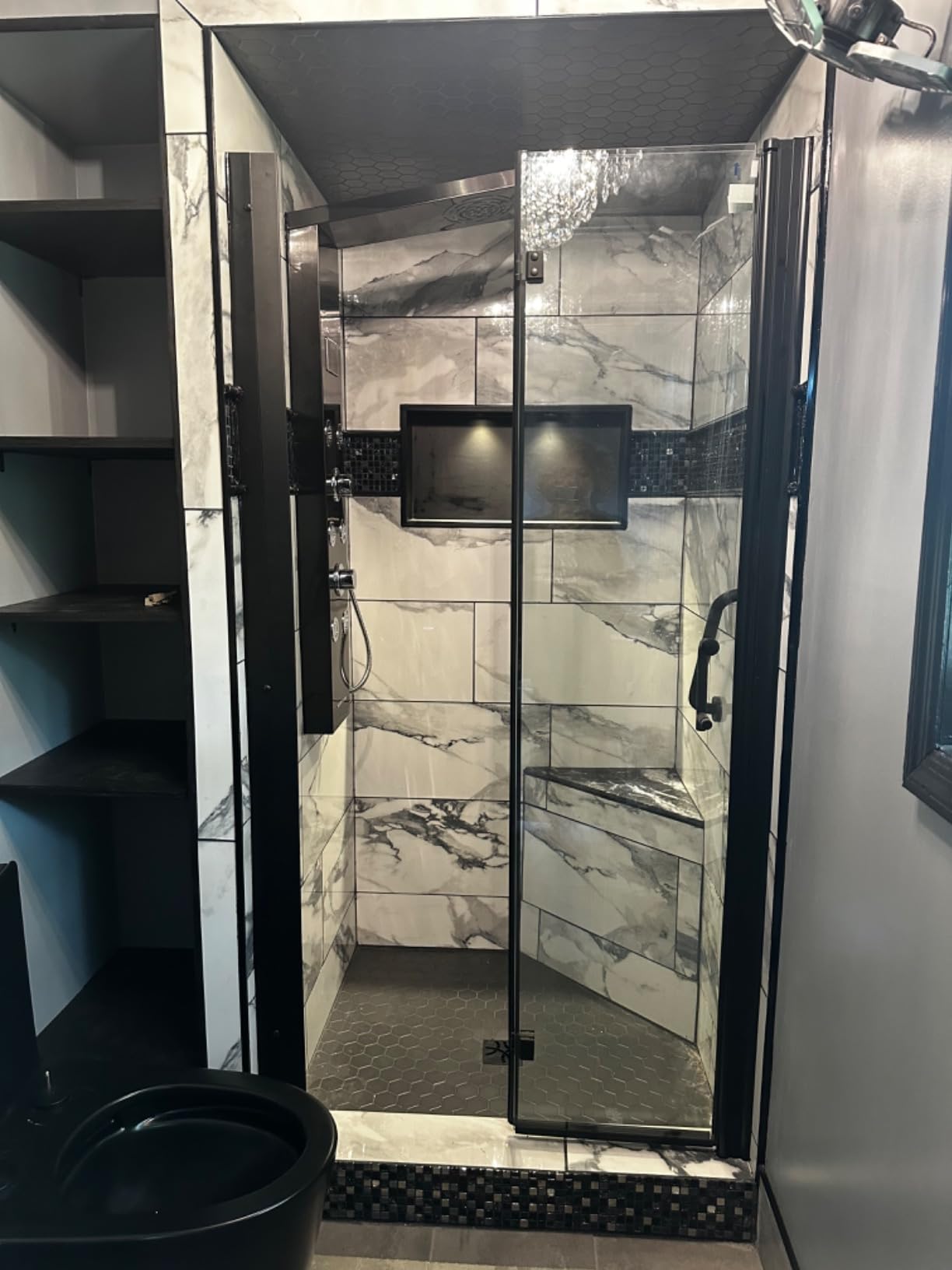 5 in 1 Shower Panel Tower System with LED Lights, Rainfall and Waterfall Shower Head, 3 Pcs Adjustable Body Jets, Handheld Shower, Tub Spout (Brushed Nickel) customer photo 2