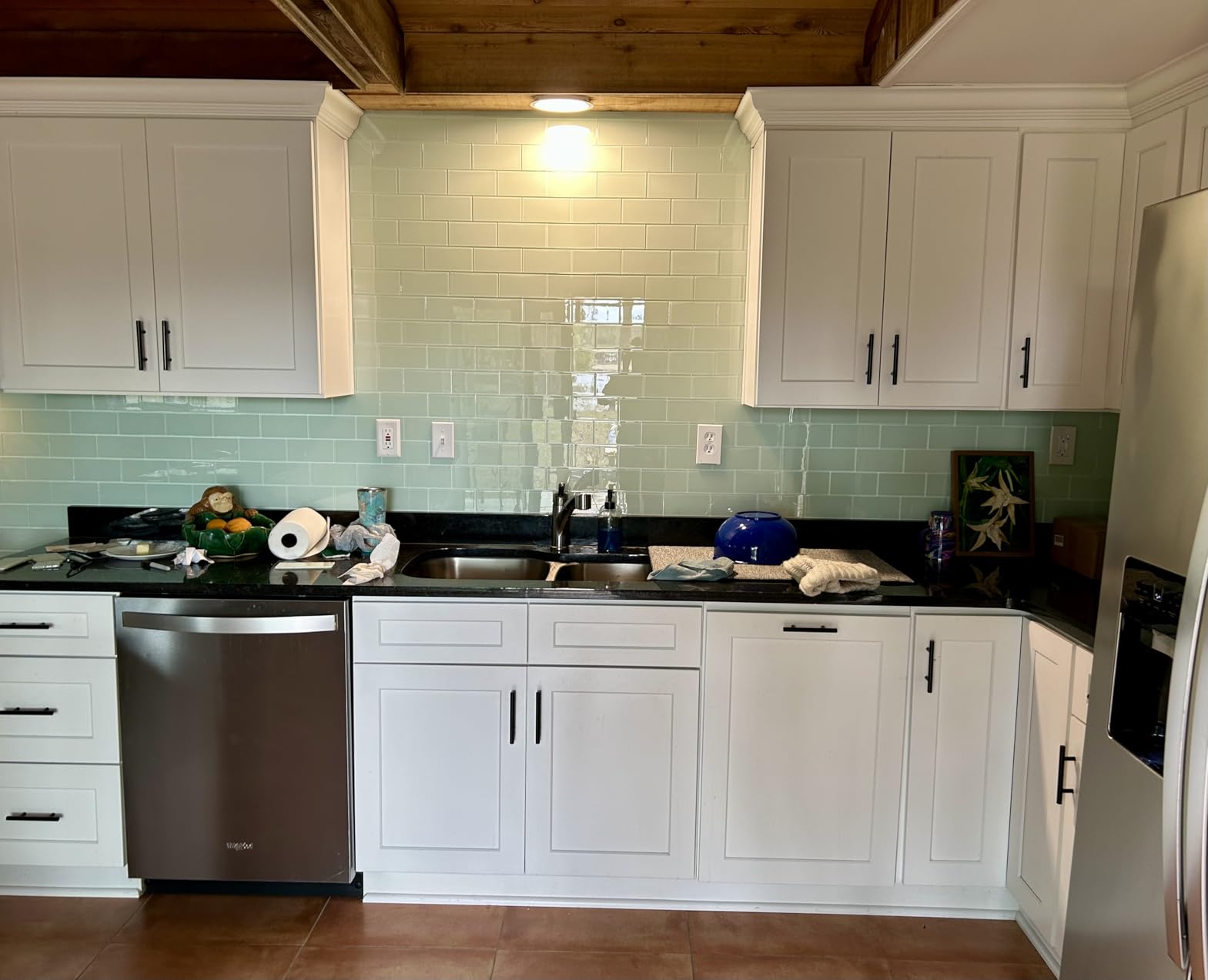 Peel and Stick Glass Subway Tiles 3 x 6 Inch Glass Tiles for Backsplash, Kitchen Bathroom Backsplash Wall, Light Green Pack of 40 Pieces, 5sq.ft customer photo 2