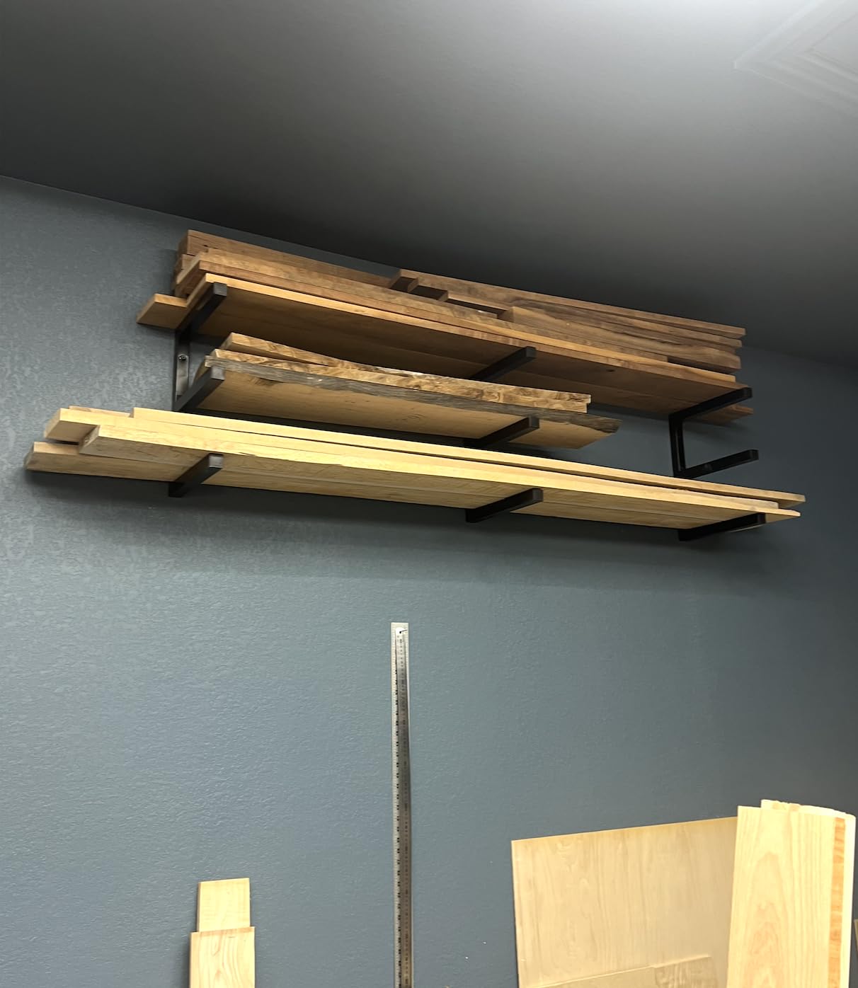YYR Wood Organizer and Lumber Storage Rack Wall Mount, Heavy Duty Metal Shelf with 6-Level Holds Up 1200 LBS, Indoor & Outdoor Use - Black customer photo 2