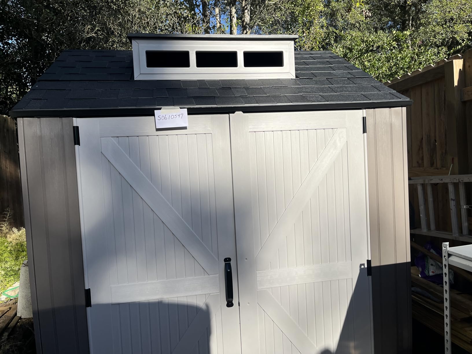 Rubbermaid Large Resin Outdoor Storage Shed With Floor (7 x 7 Ft.), Weather Resistant, Brown, Organization for Home/Lawn Mower/Backyard Equipment/Bike Storage/Pool Supplies customer photo 1