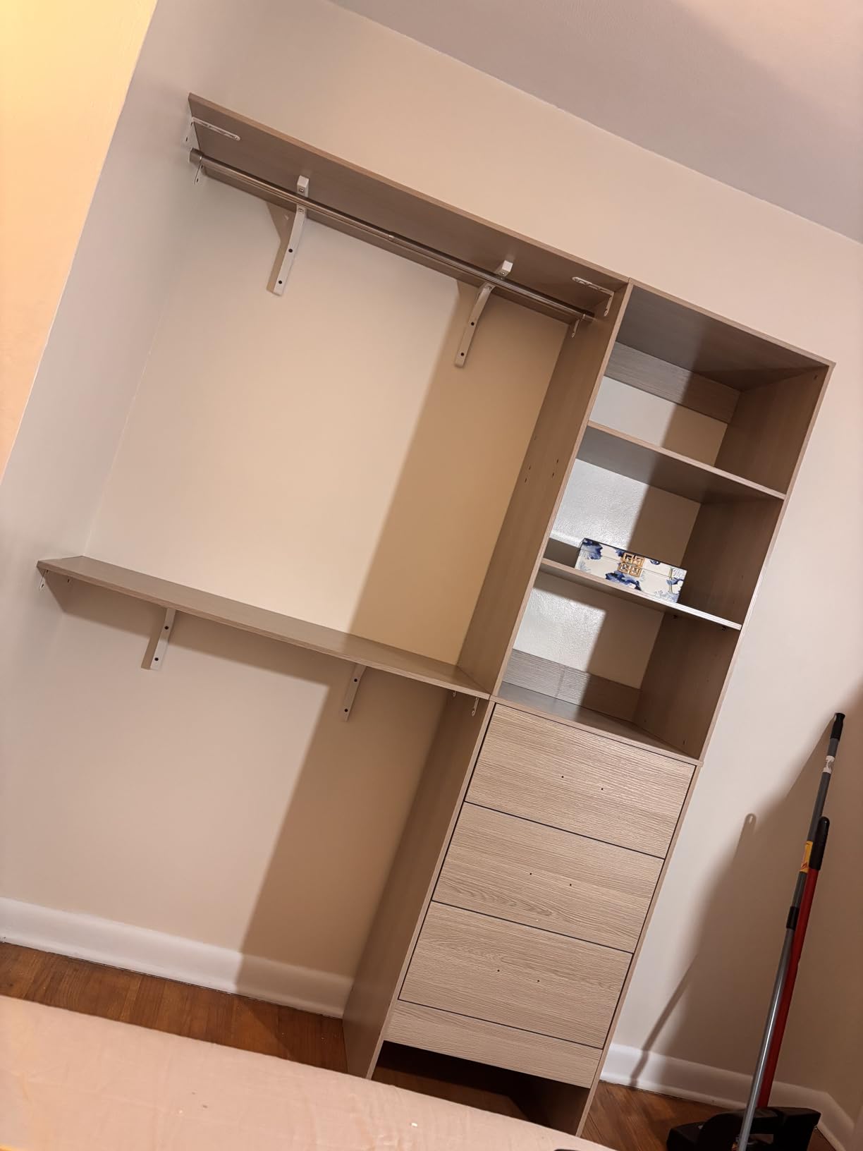 iSunirm 8FT Closet System, 96'' Closet Organizer System with 3 Hanging Rods, Wall Mount Bedroom Wardrobe with 3 Drawers Walk-in Closet, Adjustable Cloth Garment Rack from 5 to 8FT (Cut to Fit), White customer photo 1