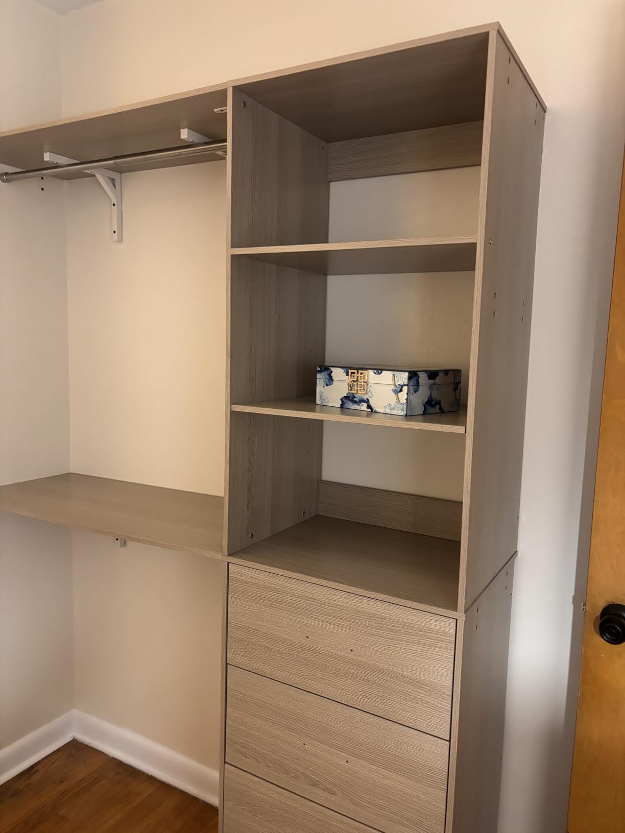 iSunirm 8FT Closet System, 96'' Closet Organizer System with 3 Hanging Rods, Wall Mount Bedroom Wardrobe with 3 Drawers Walk-in Closet, Adjustable Cloth Garment Rack from 5 to 8FT (Cut to Fit), White customer photo 2