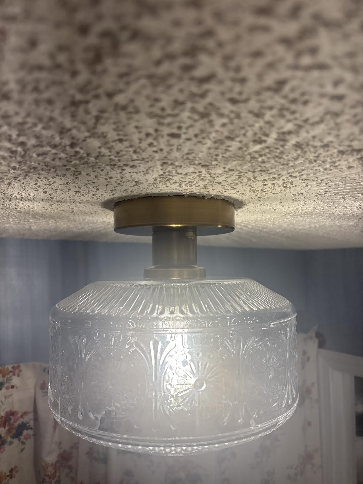 DSMJFU Semi Flush Mount Ceiling Light, Brass Thick Glass Fixture | Thick Glass Shade Creates Soft Warm Glow, Semi Flush Design Fits Low Ceilings, Ideal for Hallway Bedroom Bathroom Laundry customer photo 2