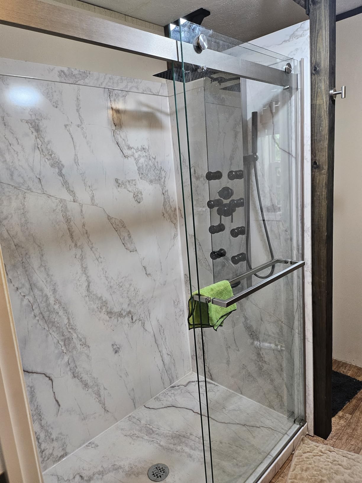 Shower Panel - Adjustable Rainfall Head, Black | Stainless Steel and Glass, Multifunction Shower Panels Tower System, Handheld Shower 2-Setting Body Jets, Tub Spout customer photo 1