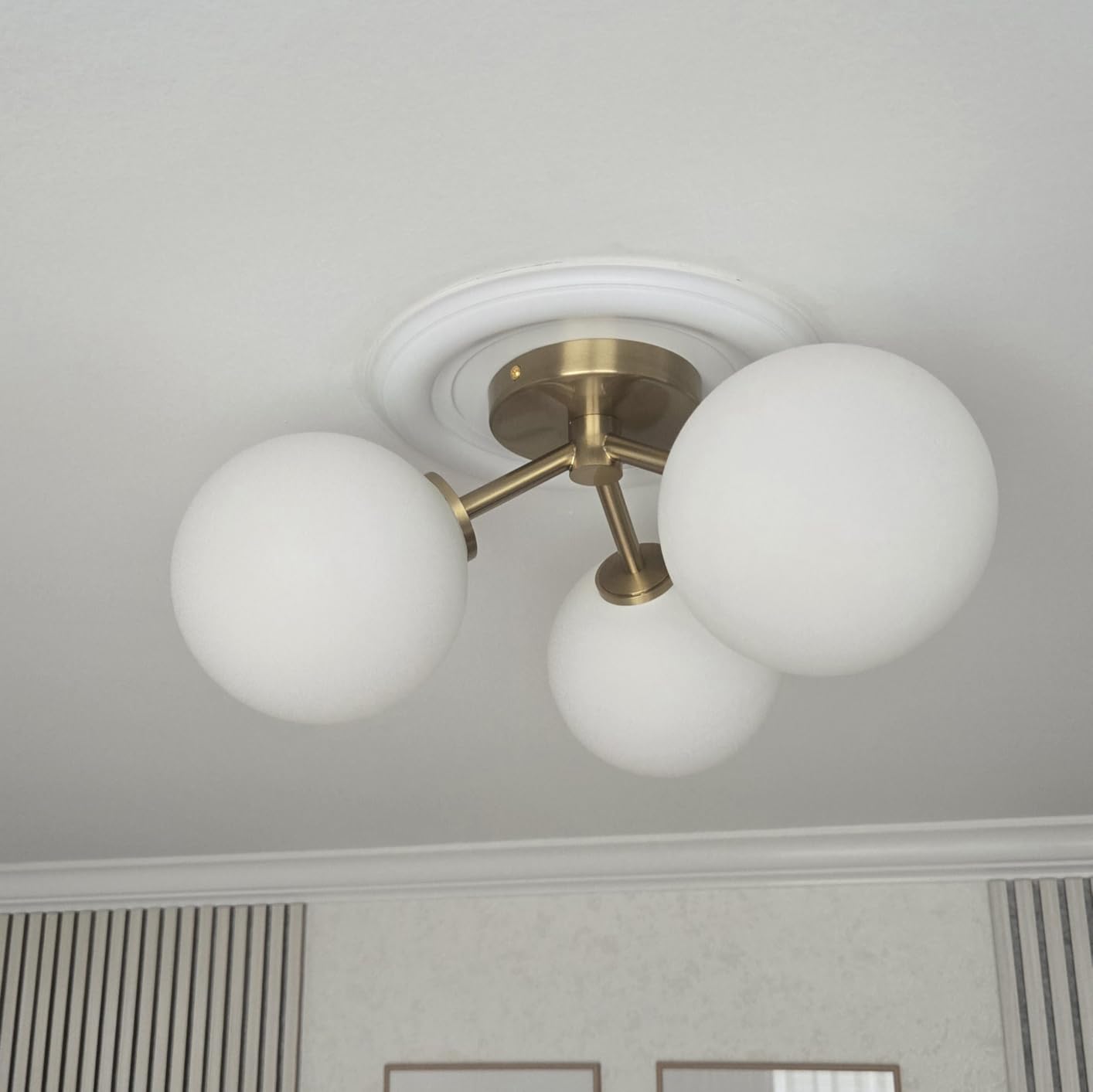 Mid Century Modern Gold Semi Flush Mount Ceiling Light Fixture 3 Light 18 inch, Globe Light Fixtures for Bedroom,Entryway,Hallway,Living Room,Kitchen,Dining Room customer photo 2