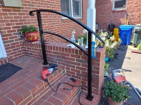 VEVOR Outdoor Stair Railing, Fits for 1-5 Steps Transitional Wrought Iron Handrail, Adjustable Exterior Stair Railing with Fence, Handrails for Concrete Steps with Installation Kit, Matte Black customer photo 2