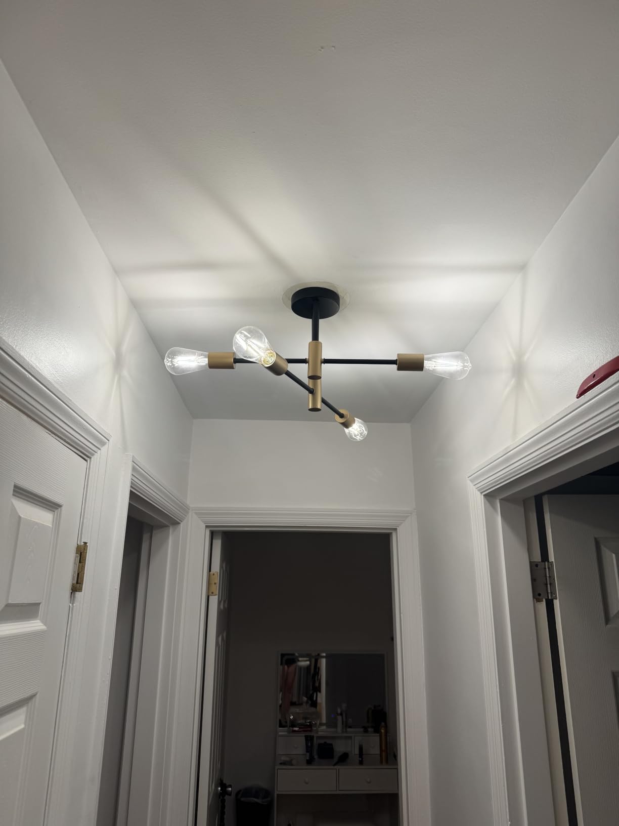 Modern Semi Flush Mount Ceiling Light Fixture Black and Gold Close to Ceiling Light 6-Light Sputnik Chandelier Light Fixture for Hallway Entryway Bedroom Kitchen Dining Room UL Listed customer photo 1