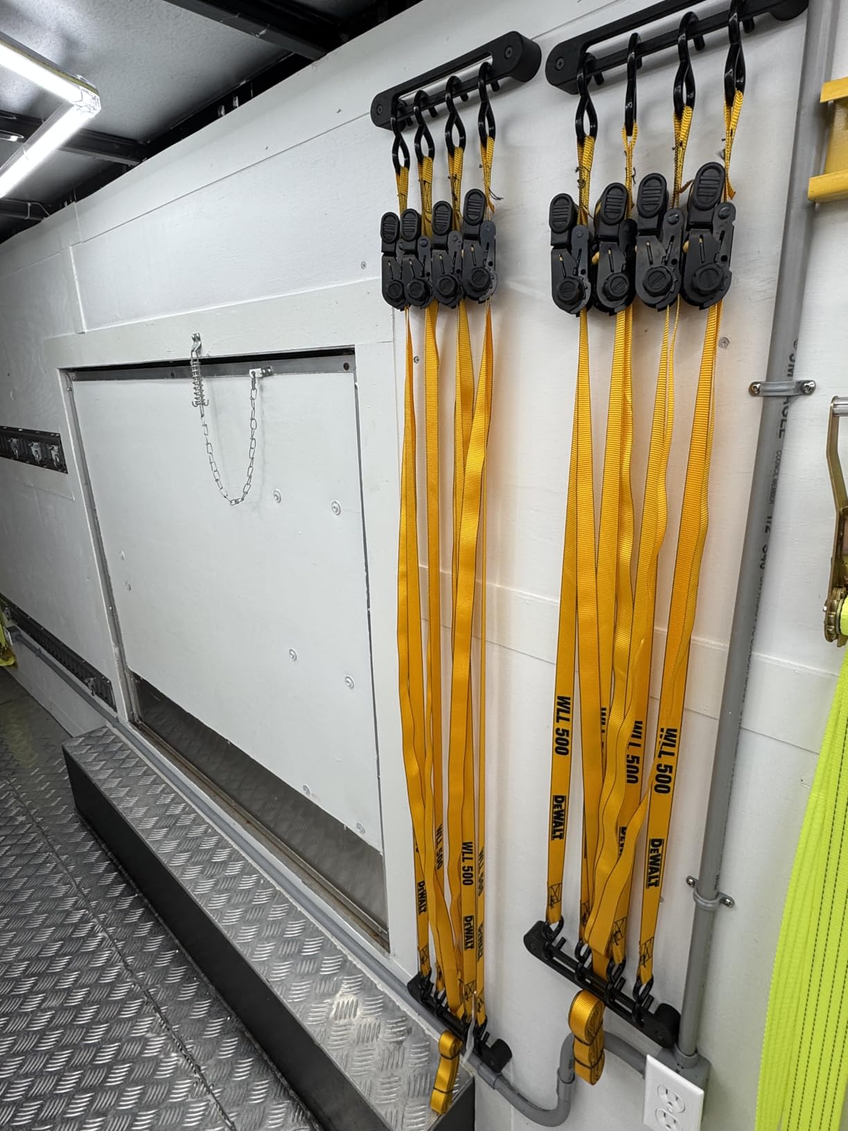 AV1 Hook Rail Strap Organizer (2-Pack) - Low Profile Tie Down, Ratchet & Bungee Cord Storage for Garage, Workshop, Home or Enclosed Trailer - Made in USA - Backed by Our Guarantee! customer photo 1