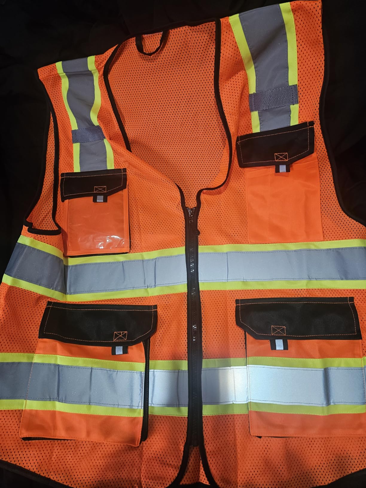 JKSafety Hi Vis Reflective Safety Vests for Men Women High Visibility Vest with Pockets Fabric Construction Safety Apparel Neon Vest for Work (220-Black M) customer photo 2