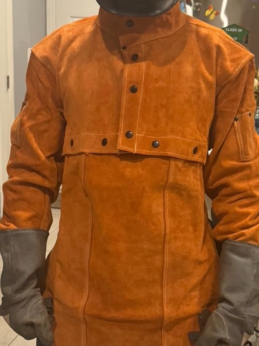 LeaSeek Leather Welding Jacket - Heavy Duty Welding Apron with Sleeve, Heat Flame Resistant Cowhide Weld Coat for Men Women customer photo 2