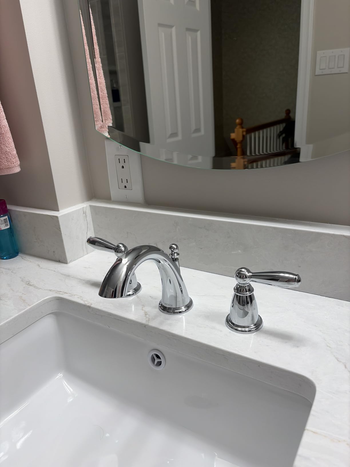 Moen TV6620 Brantford Widespread Bath Faucet, Chrome | Bathroom sink faucet, valve included, widespread installation, high arc spout, chrome finish customer photo 1