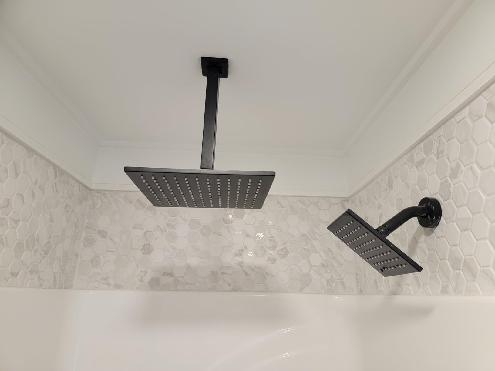 VANFOXLE Rain Shower System Brushed Nickel Shower Faucet Set, High Pressure | Push Button Diverter, 16 Inch Ceiling Mount Rain Head Increased Thick, 6 Inch Side Head, 2-in-1 Handheld Sprayer customer photo 2