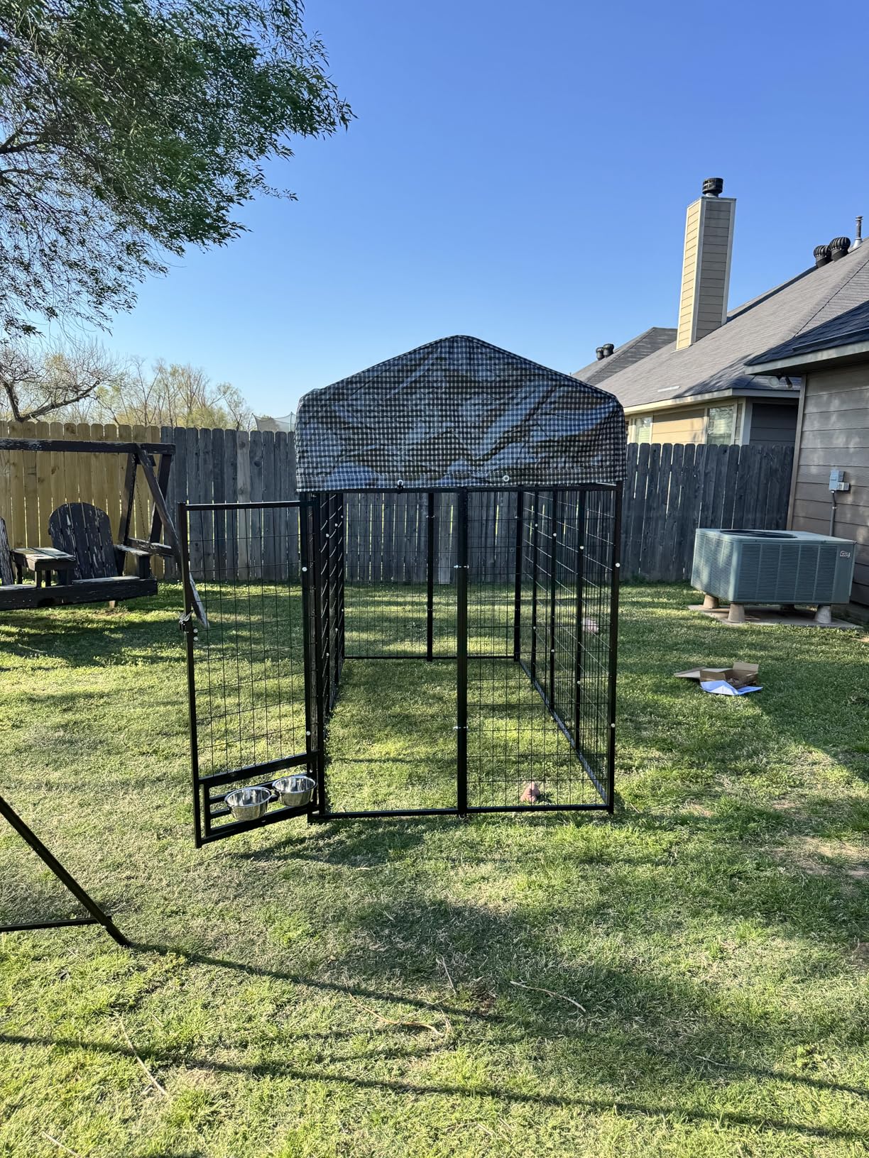 Large Outside Dog Kennel, Outdoor Dog Run Enclosure 8'x4'x6' (Including the roof) Dog Pen House with Roof Cover Heavy Duty Welded Wire Steel Dog Playpen Animal Fence with Feeding Door customer photo 2