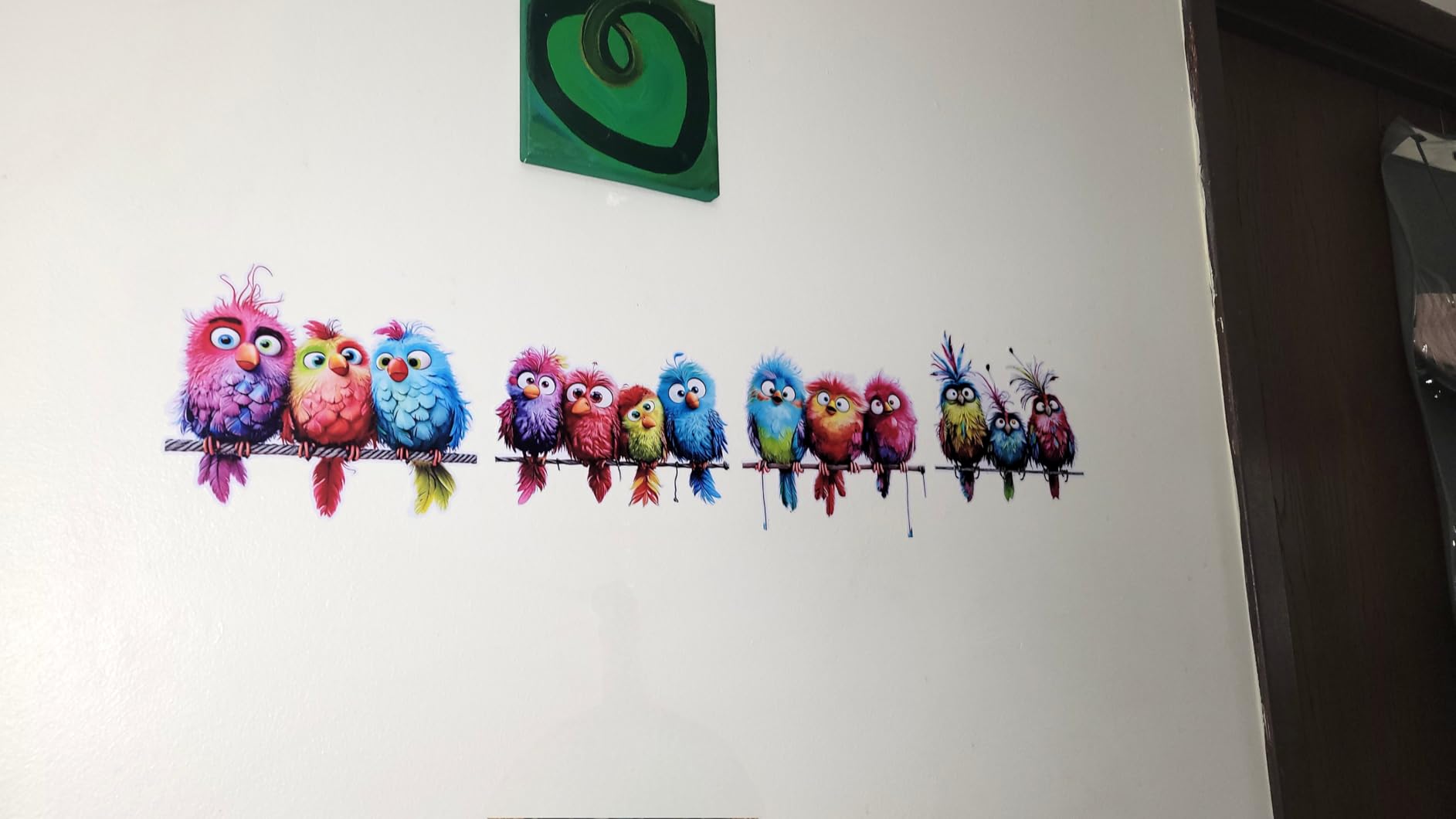 9Pcs Funny Colorful Birds Vinyl Decals on Branch Wall Easy Peel and Stick Watercolor Patterns Cute Birds Vinyl Wall Stickers for Women Students Girl Boys Room Wide Applications Decor customer photo 2