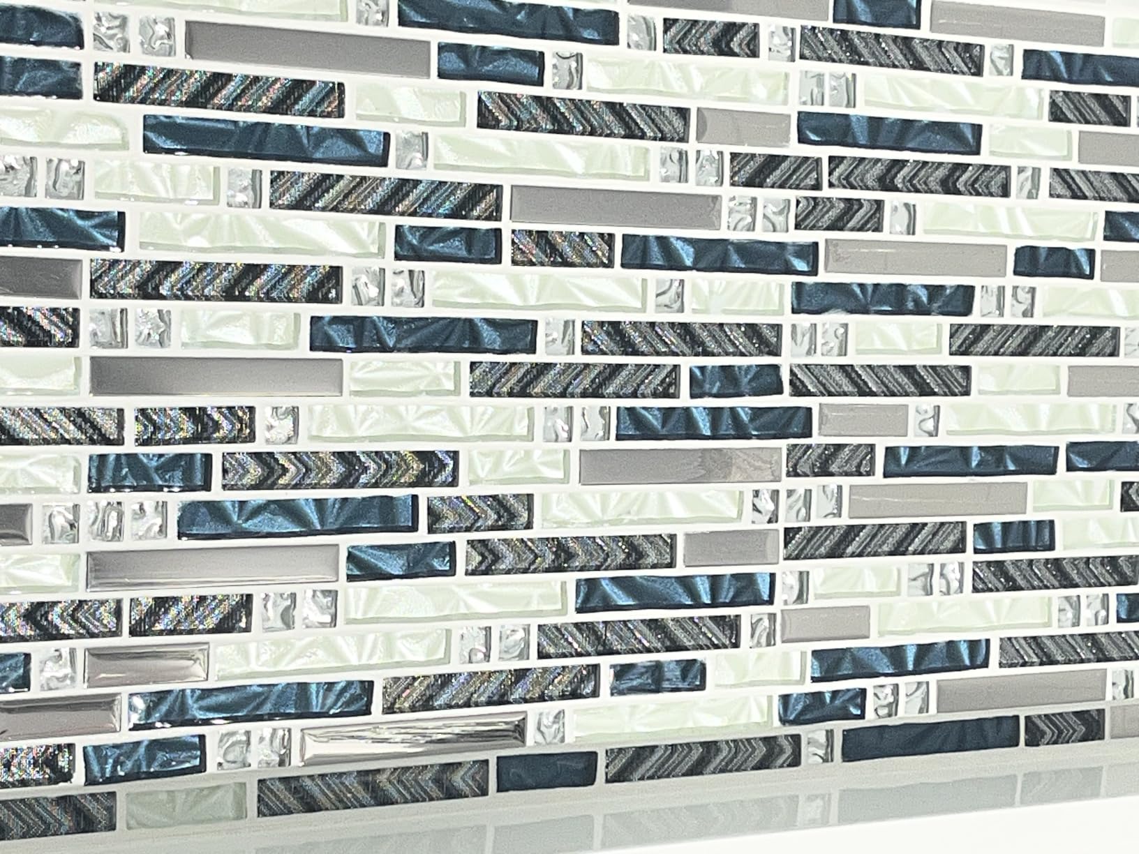 V-MOZZA 5-Sheet Blue Glass & Metal Mosaic Backsplash Tile - 11.8x11.7 Mixed White Crystal Glass Subway Tiles, Professional Heat-Resistant Wall Panels for Kitchen, Fireplace & Vanity (5 Sq. Ft.) customer photo 1