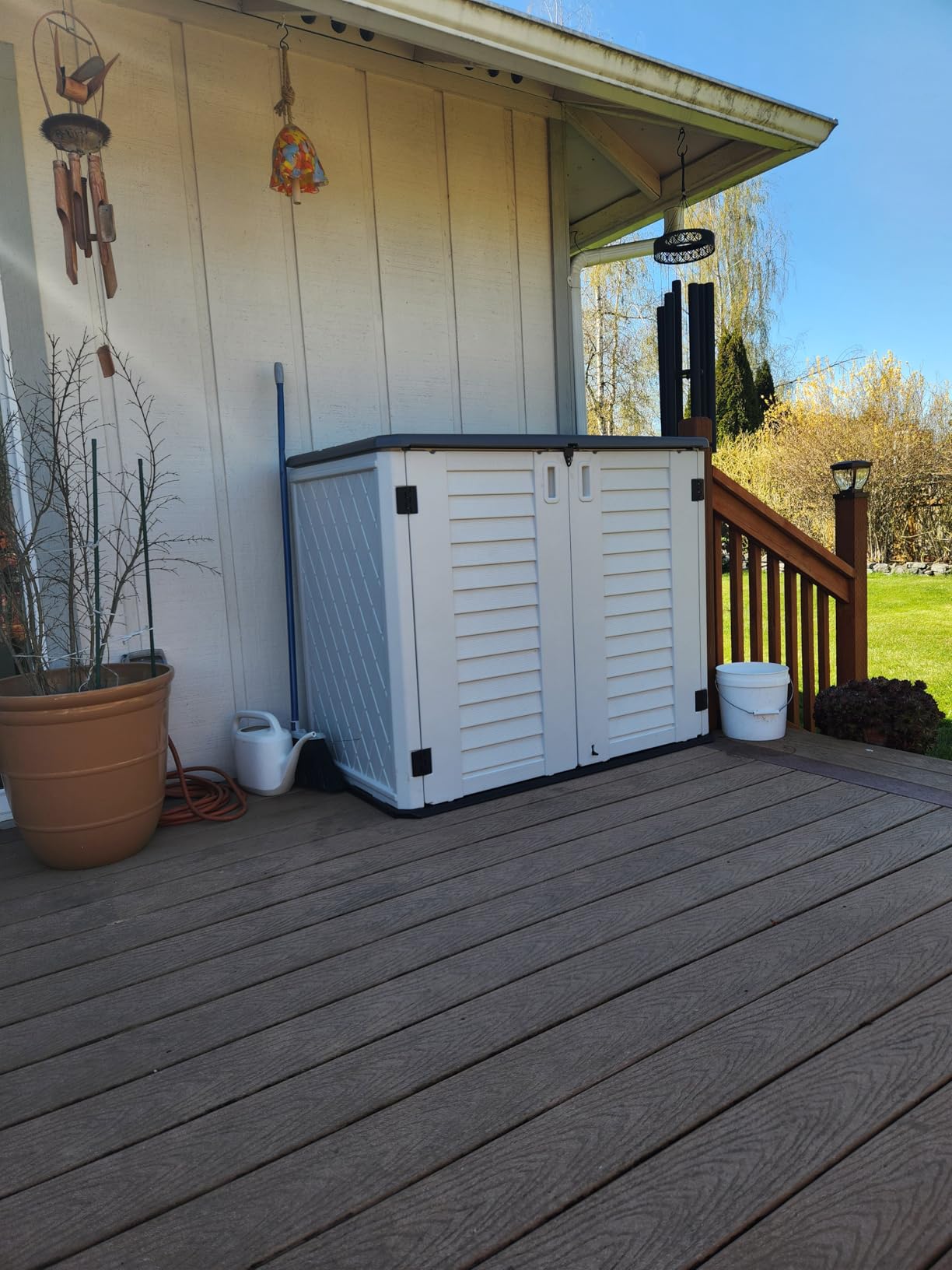 Mrosaa Large Outdoor Storage Box, Resin Sheds & Outdoor Storage Waterproof/Lockable, Outdoor Storage Cabinets for Balcony, Garage, Backyard (37Cu.ft-Pale Grey) customer photo 2