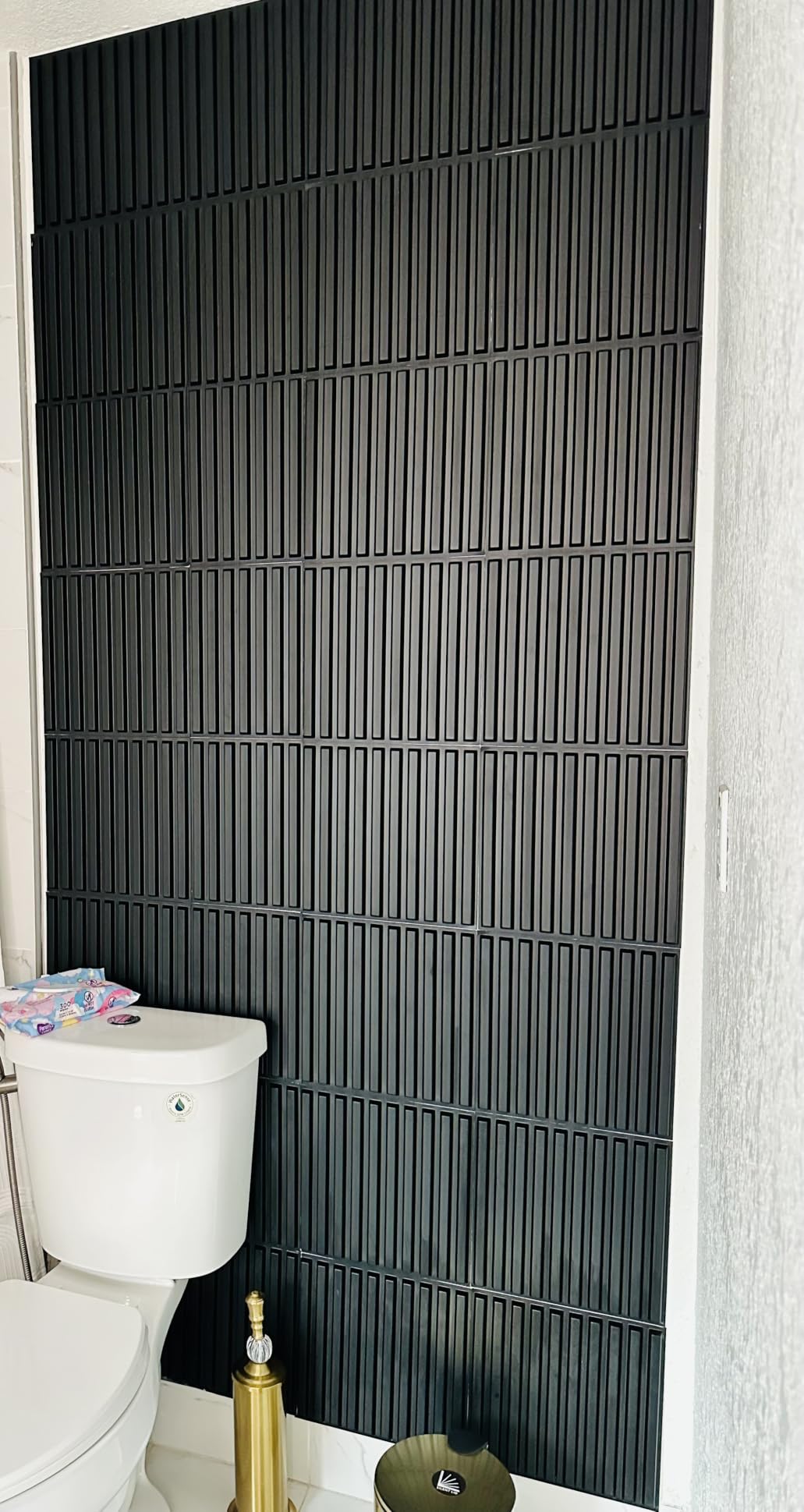 Nuanchu 32 Pcs 3D Wall Panels for Interior Wall Decor, 12''x12'' Fluted Textured Black Accent Tiles Waterproof Paintable for Living Room TV Background Bedroom Bathroom Gaming Room, 32 Sq. ft Coverage customer photo 2
