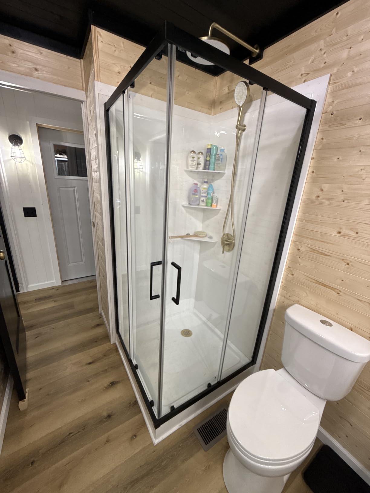 Corner Shower Door 34 x 34 x 72, Glass Shower Enclosure, Brushed Nickel | 1/4 SGCC Tempered Glass, Double Sliding, Magnetic Waterproof Seals, Easy Clean, Adjustable Width, Shower Base Not Included customer photo 1
