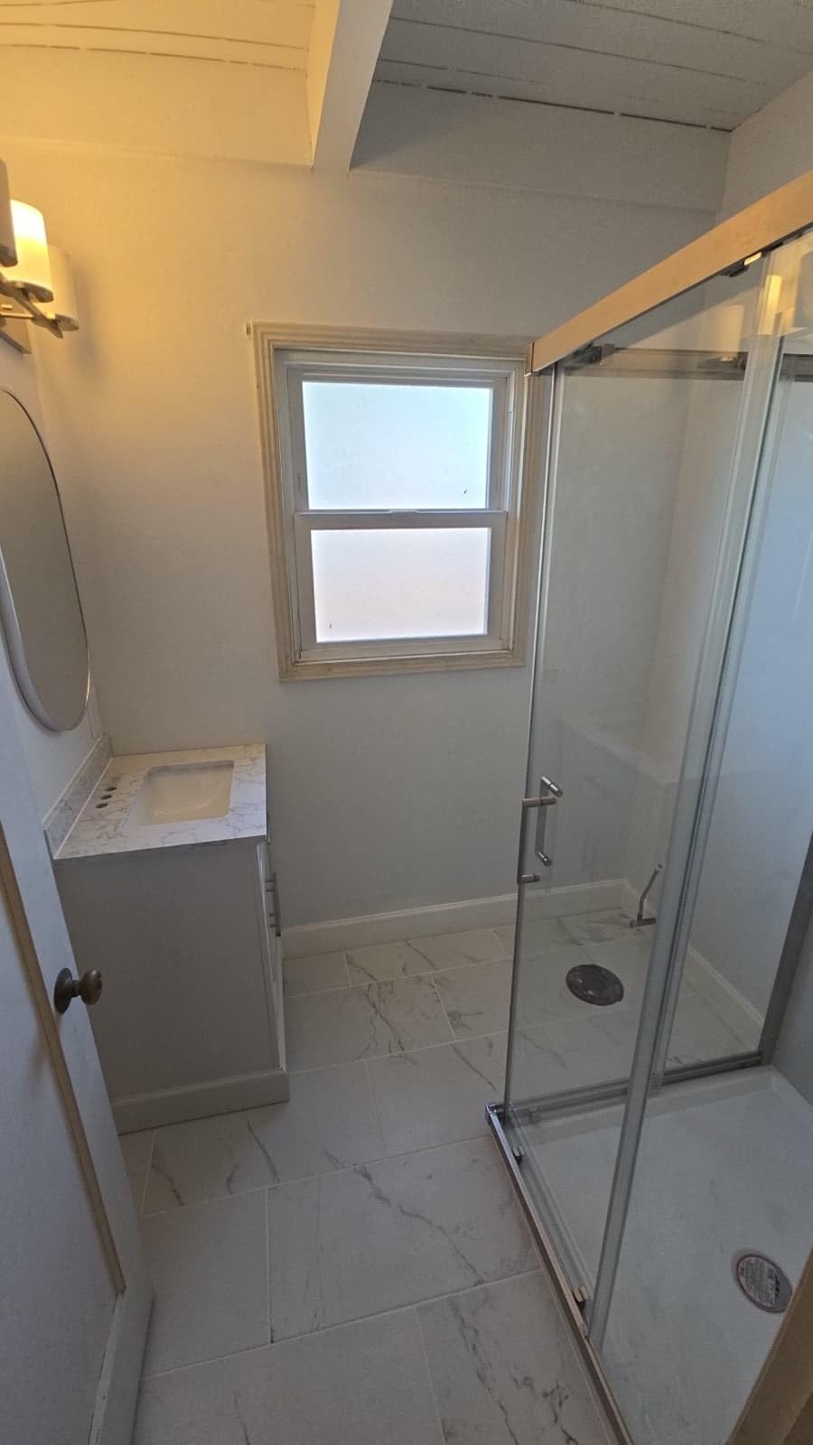 Corner Shower Door 34 x 34 x 72, Glass Shower Enclosure, Brushed Nickel | 1/4 SGCC Tempered Glass, Double Sliding, Magnetic Waterproof Seals, Easy Clean, Adjustable Width, Shower Base Not Included customer photo 2